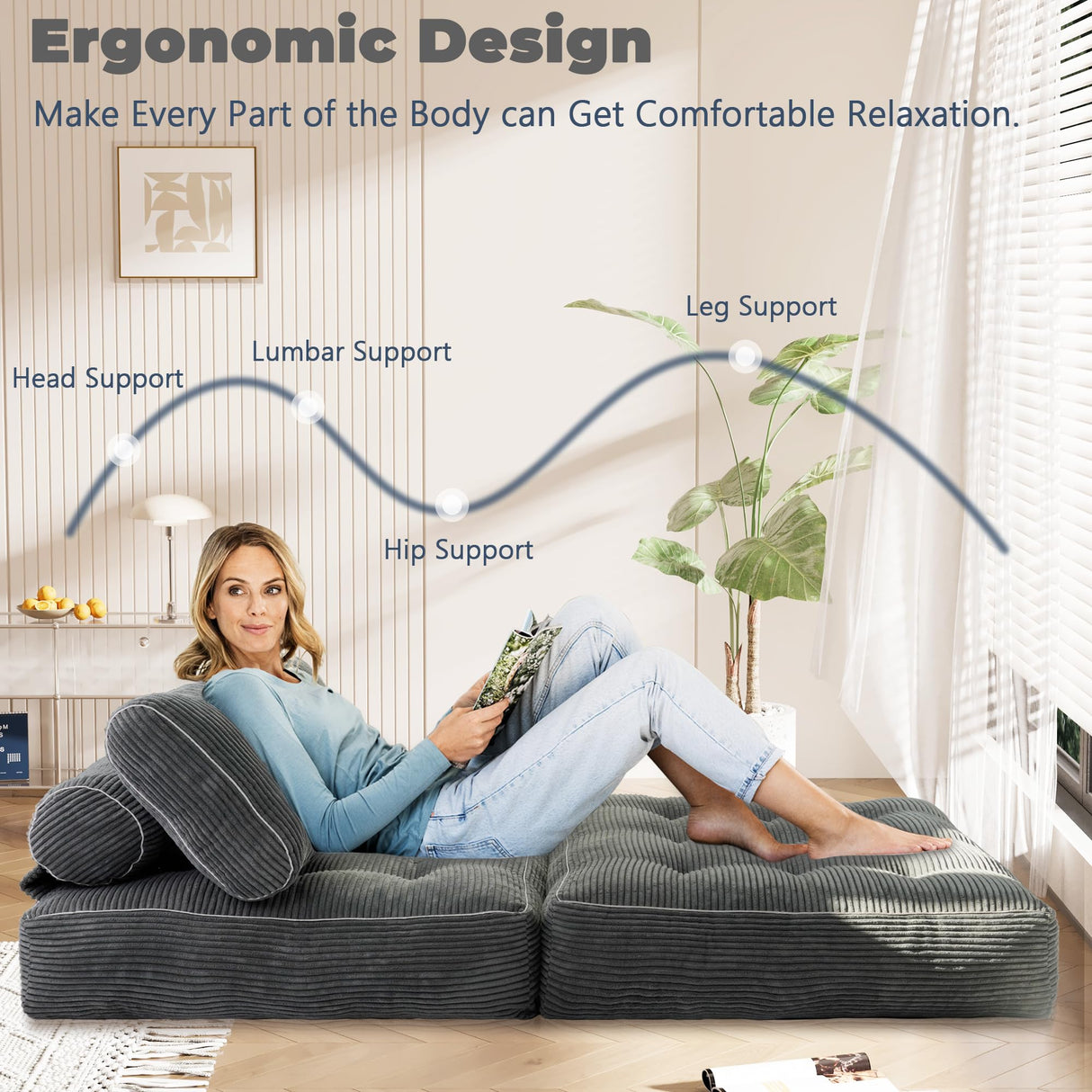 LFCREATOR Folding Sofa Bed,Convertible Sleeper Chair for Adults, Folding Sofa Bed Foam Filling Couch with Pillow,Sleeper Chairs Single Size Floor Mattress LFCREATOR