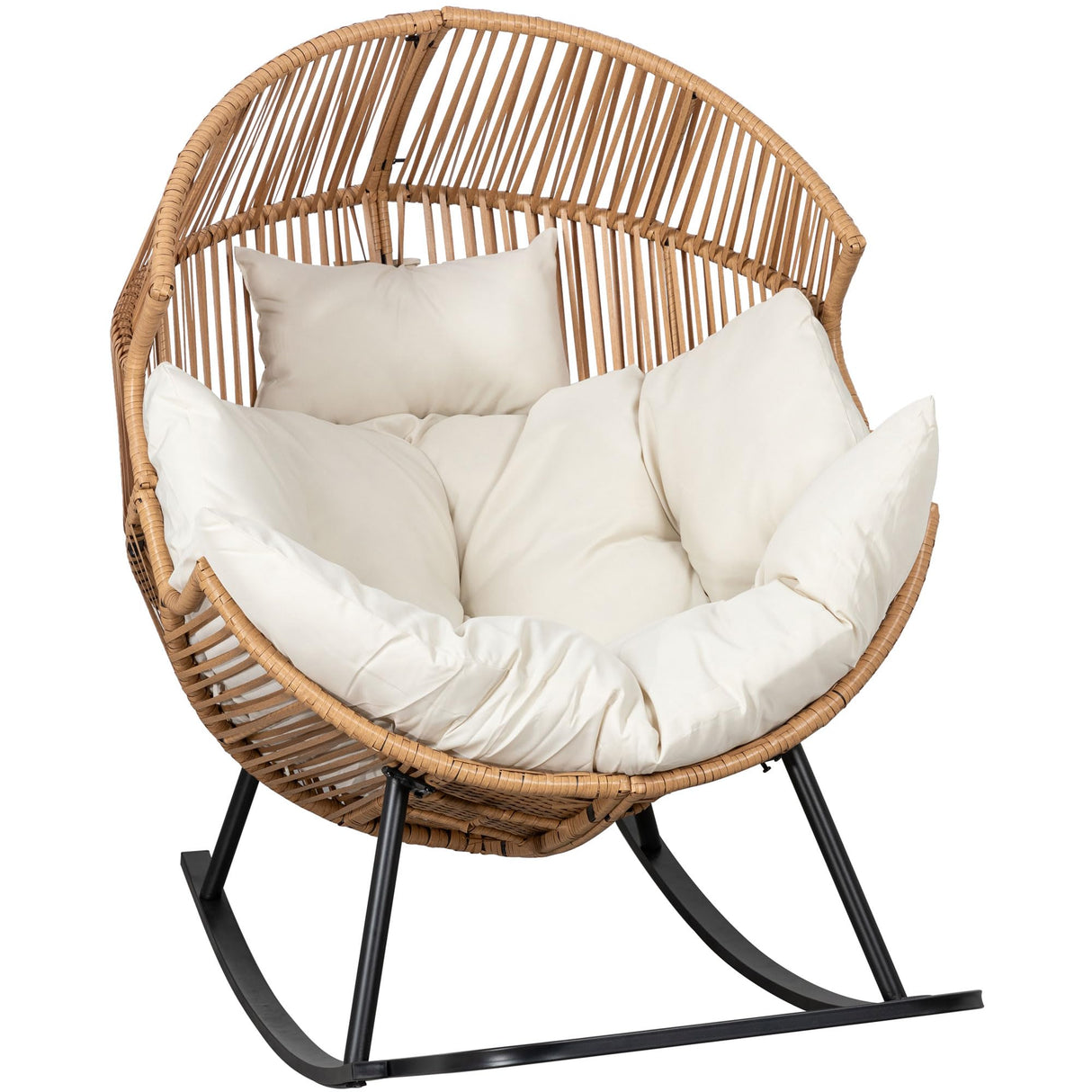 Shintenchi Wicker Egg Chair,Oversized Outdoor Indoor Rocking Chair,Large PE Rattan Rocking Chair with Cushion for Patio, Balcony, Backyard, Garden, Beige Shintenchi