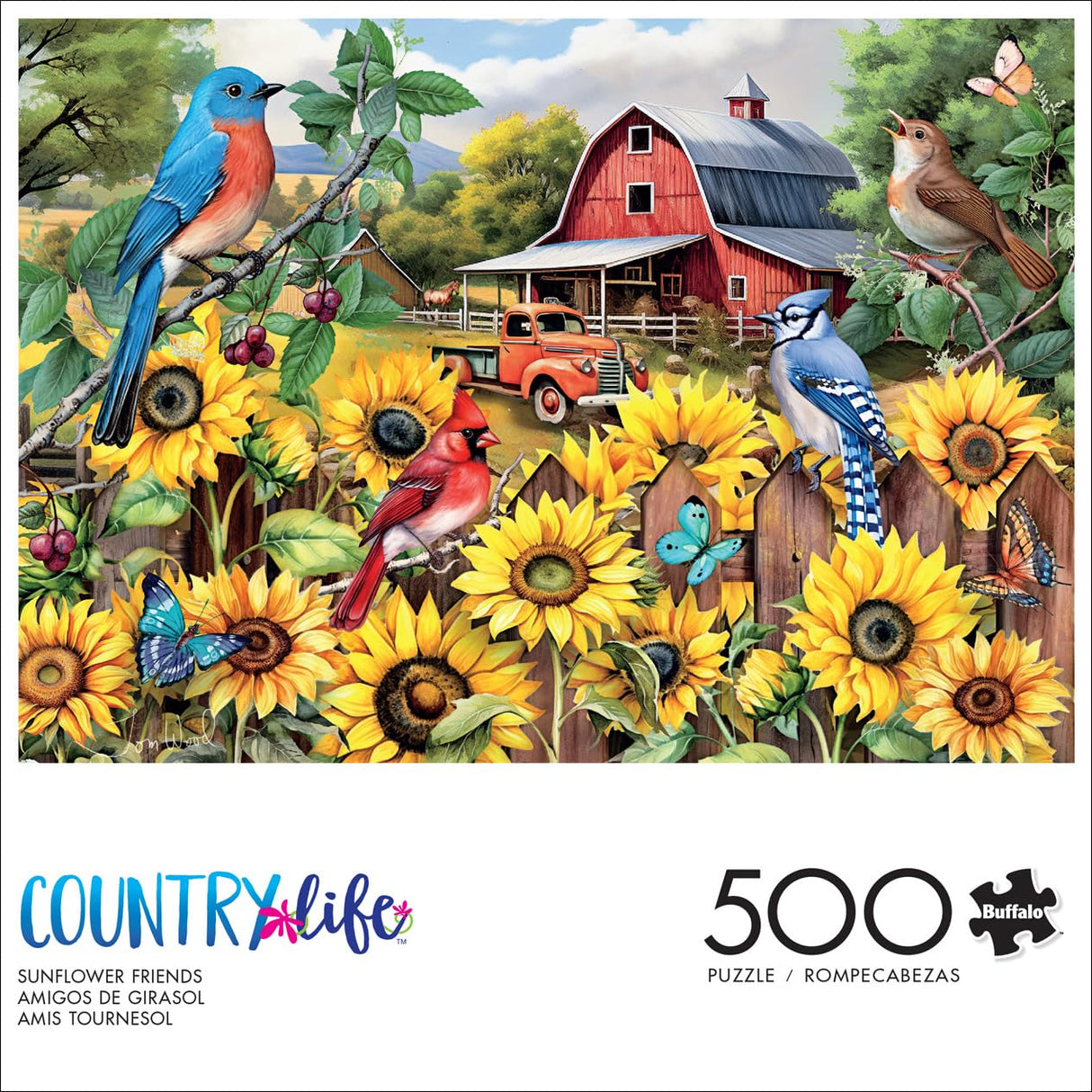Buffalo Games - Tom Wood - Sunflower Friends - 500 Piece Jigsaw Puzzle for Adults -Challenging Puzzle Perfect for Game Nights - Finished Size is 21.25 x 15.00 Buffalo Games