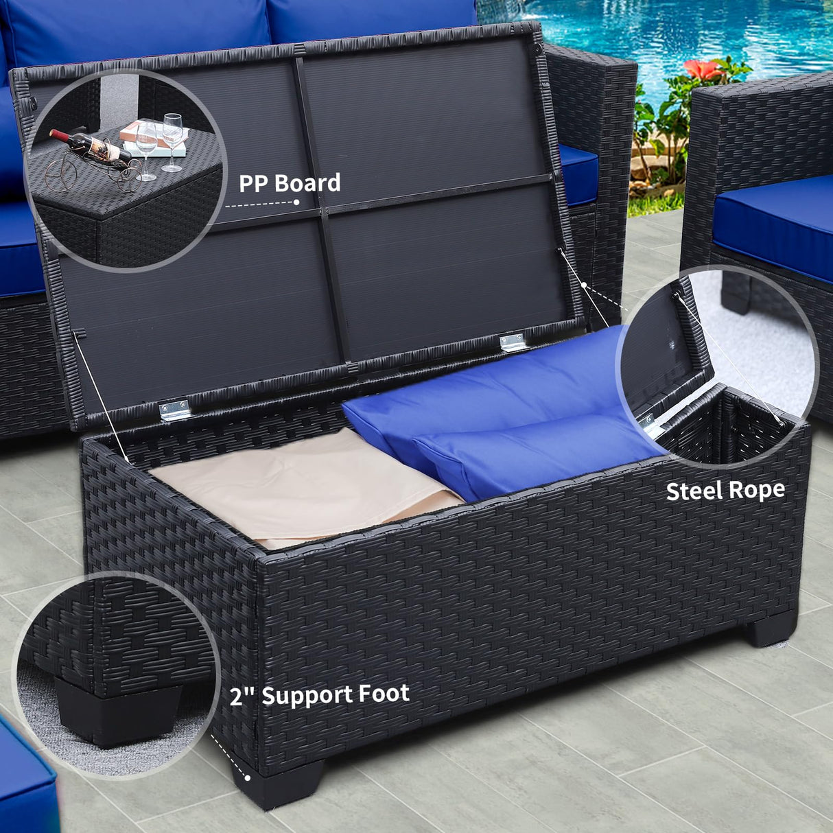 6 Pieces Patio Wicker Furniture Set Outdoor PE Rattan Conversation Couch Sectional Chair Sofa Set with Royal Blue Cushions Rattaner