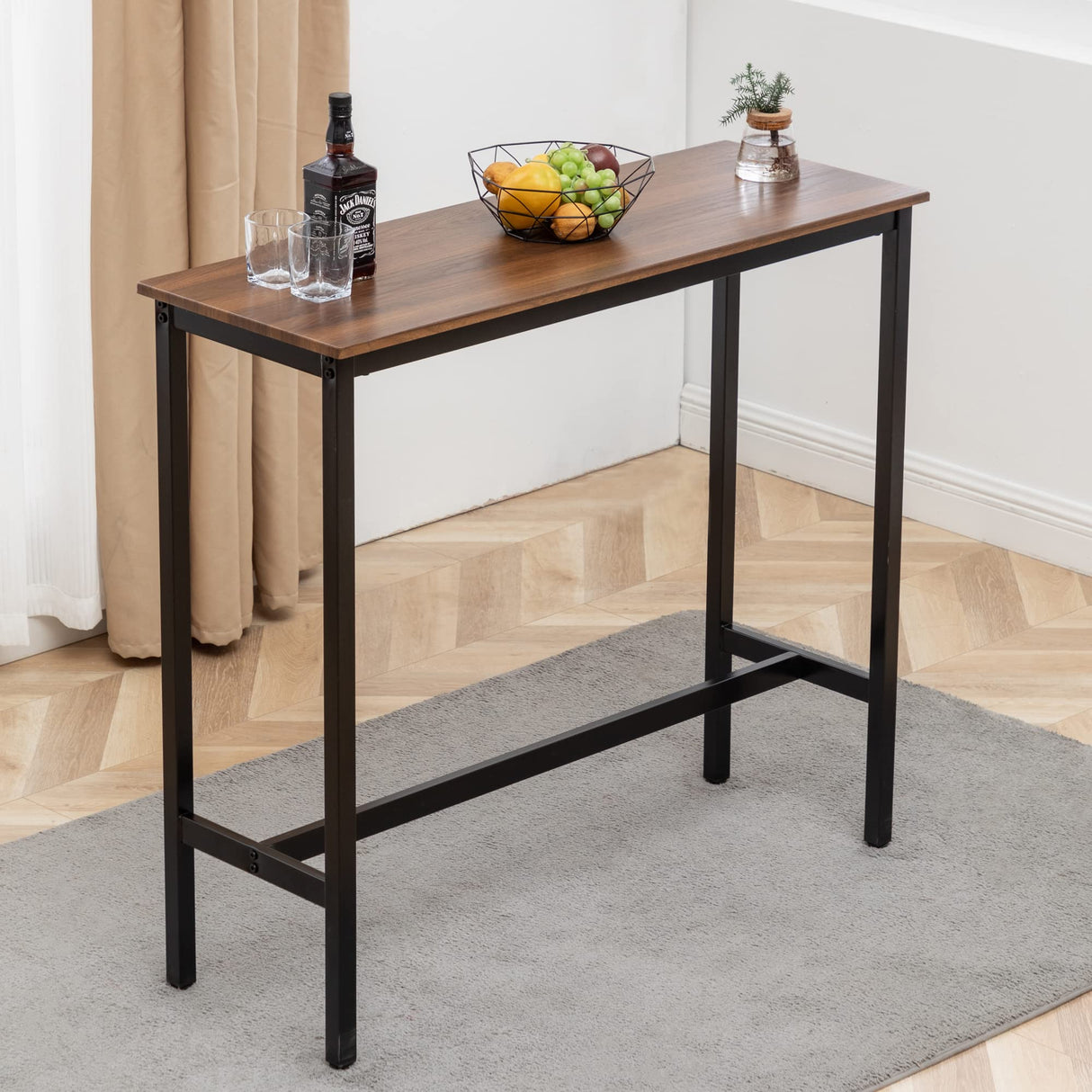 Awonde Rectangle Bar Table 41" Bar Height Pub Table Industrial Table for Kitchen Dining Room Living Room Entryway Sofa Console Table with Brown Wood Top Black Matel Frame Awonde