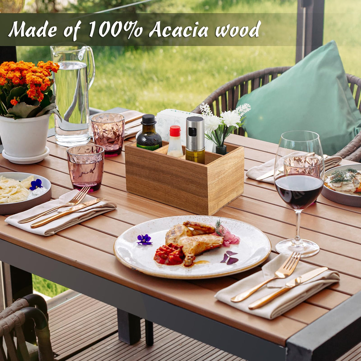 DRASTAR Utensil Caddy, Silverware Caddy for Party, Acacia Wood Silverware Holder, Silverware Organizer Countertop, Cutlery Storage Containers for Kitchen Table DRASTAR