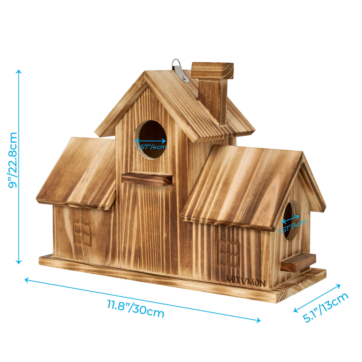 MIXUMON Bird Houses for Outside, Outdoor 3 Hole Bird House Room for 3 Bird Families Bluebird Finch Cardinals Hanging Birdhouse for Garden (Style 1) MIXUMON