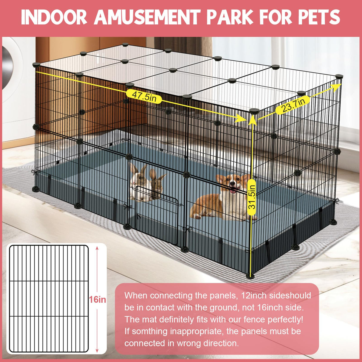 VISCOO 32 Panels Small Animal Playpen,Pet Playpen with Waterproof Mat,C&C Cage for Guinea Pigs, Play Pen for Rabbit and Chicken,Bunny Pen VISCOO