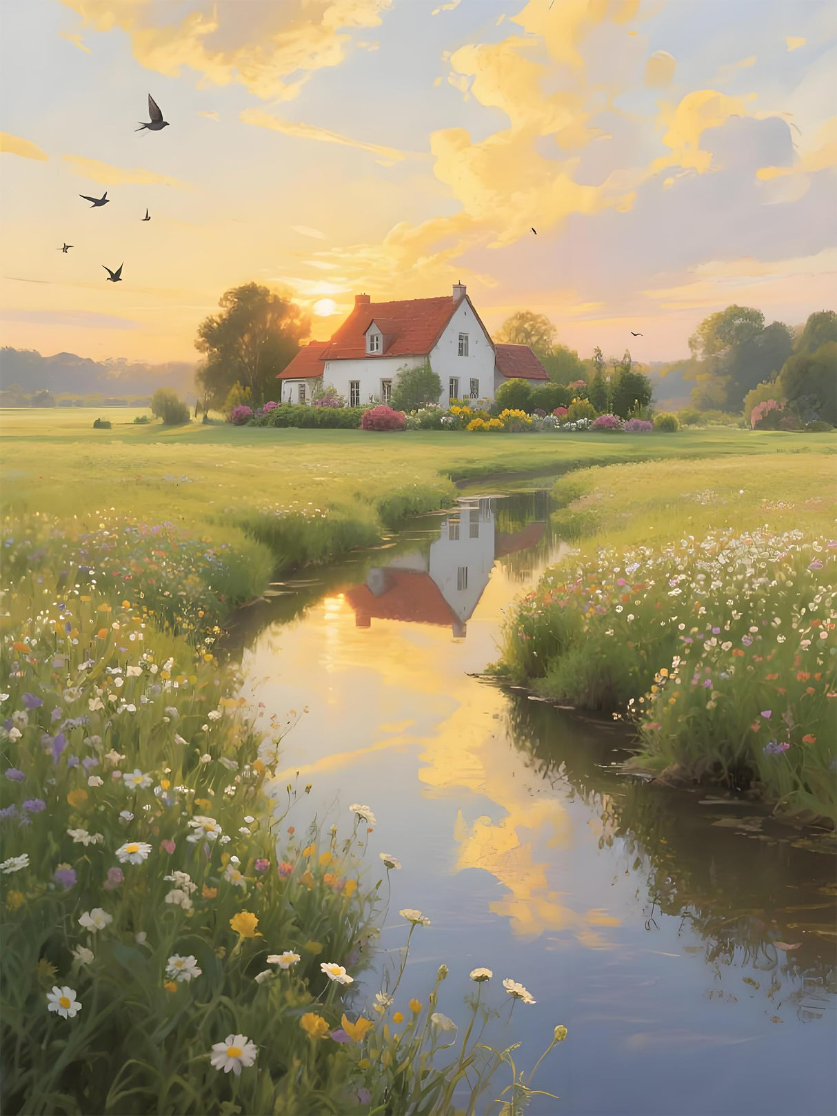 Landscape Diamond Painting Kits for Adults, Sunset Scenery Diamond Art Kits for Beginners, 5D DIY Full Round Drill Farm Diamond Painting Gem Art for Adults, Home Wall Decor 12 x 16 Inch Generic