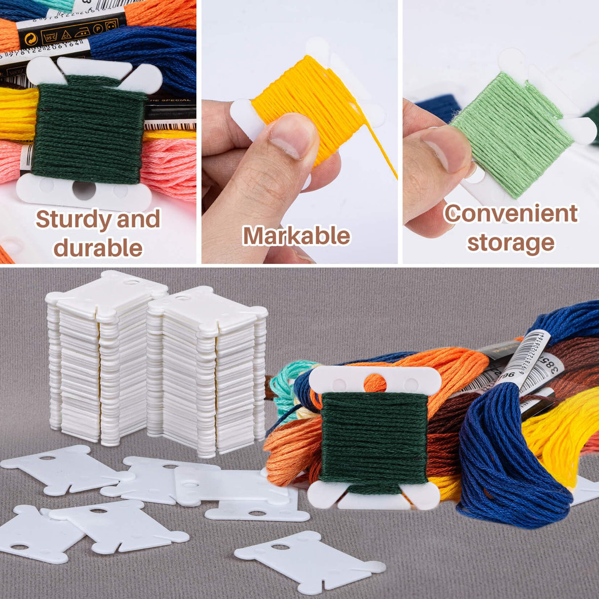 150PCS RAINFLOW Plastic Embroidery Floss Bobbins - White Embroidery Floss Organizer for Cross Stitch Yarn Bobbin Winder for Sewing Thread Storage Embroidery Needlework Supplies RAINFLOW