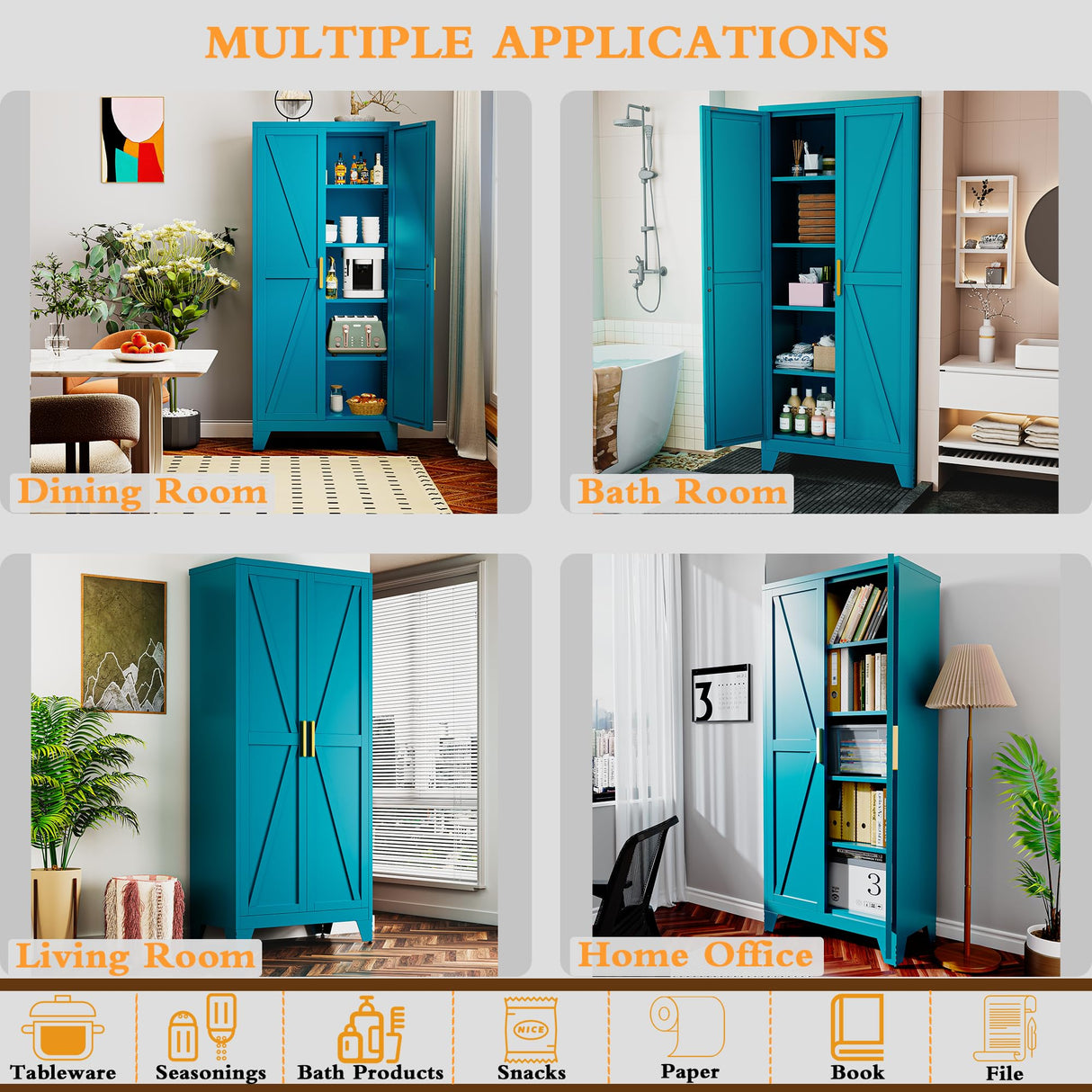 Boegica 71" Tall Metal Farmhouse Kitchen Pantry,Barn Doors Pantry Cabinet with Adjustable Shelves,Farmhouse Storage Cabinet,Modern Cupboard for Kitchen,Dining Room,Living Room,Bathroom,Blue Boegica