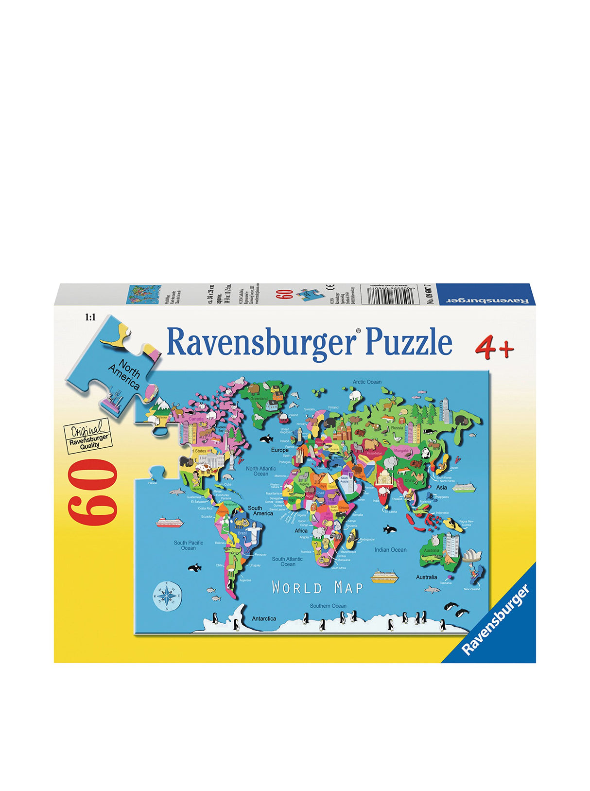 Ravensburger World Map Jigsaw Puzzle | 60 Unique Pieces | Ideal for Kids | Skill-Enhancing Excellent Gift for Birthdays and Holidays Ravensburger