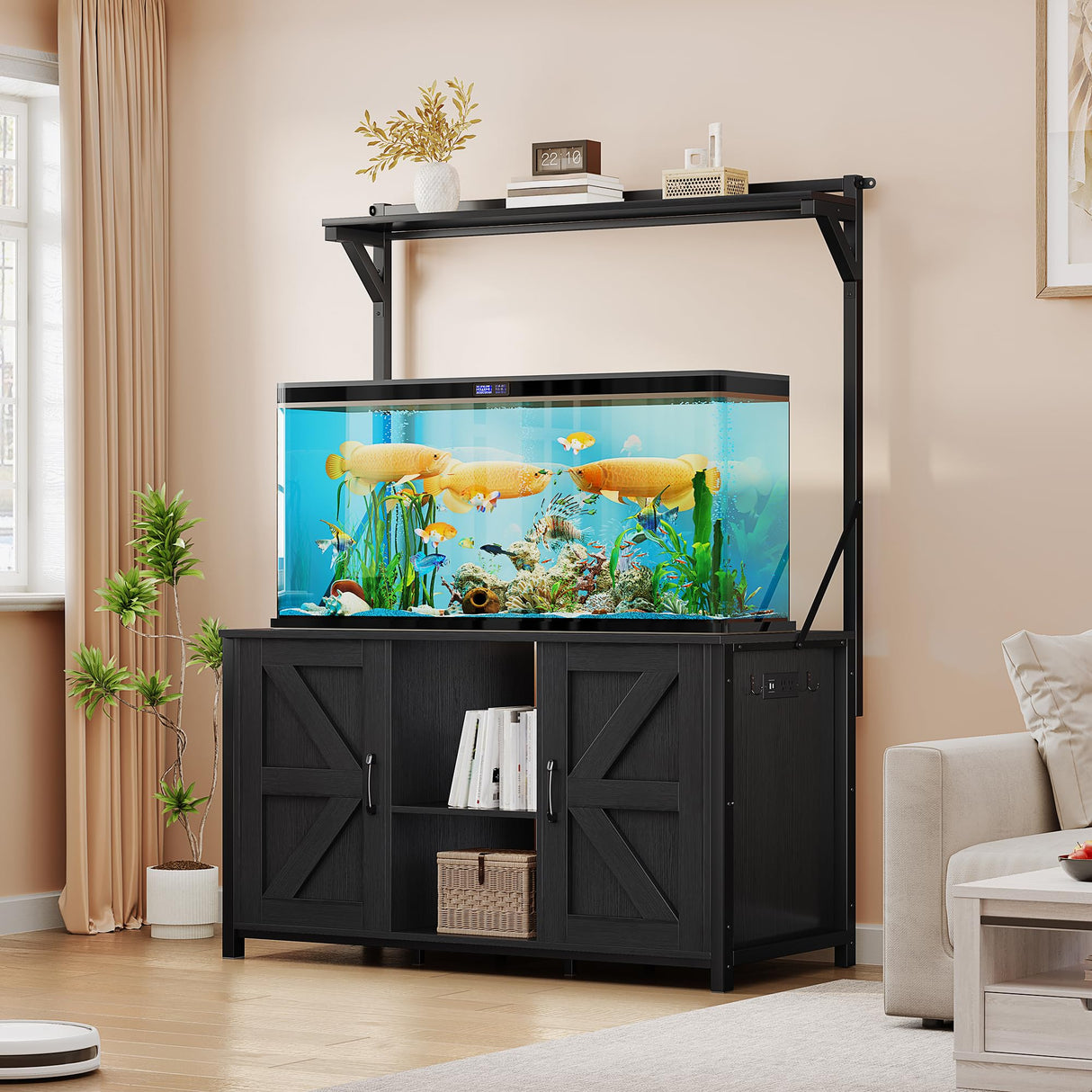 YITAHOME 120 Gallon Fish Tank Stand with Power Outlets, Heavy Duty Metal Large Aquarium Stand with Cabinet, Reptile Terrariums Table for Turtle Accessories Storage,1100LBS Capacity, Black YITAHOME
