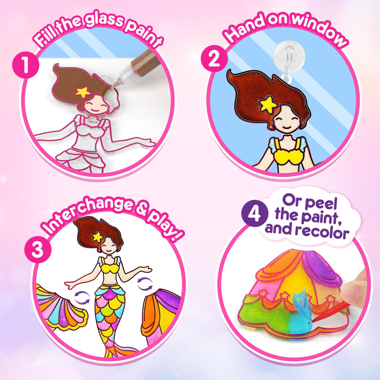 Mocoosy Princess Window Art Kit, DIY Suncatcher Arts and Crafts Kit for Kids Ages 6-8 9-12, Stained Glass Window Art Painting Set for Girls, Unicorn Toys Birthday Gift for Girls 4 5 7 9 10 Years Old Mocoosy