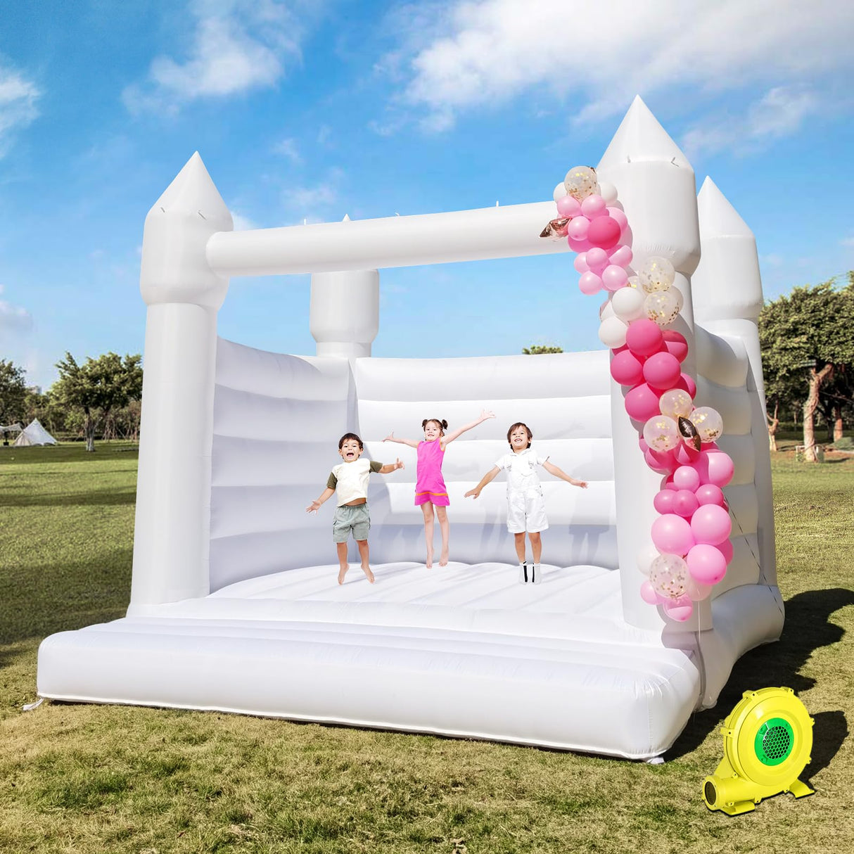iLink-outer White Bounce House for Kid and Adult with Slide Ball Pit Blower Large Oxford White Castle 13FT x 13FT x 12FT Kid Birthday Party Playhouse Gift iLink-outer