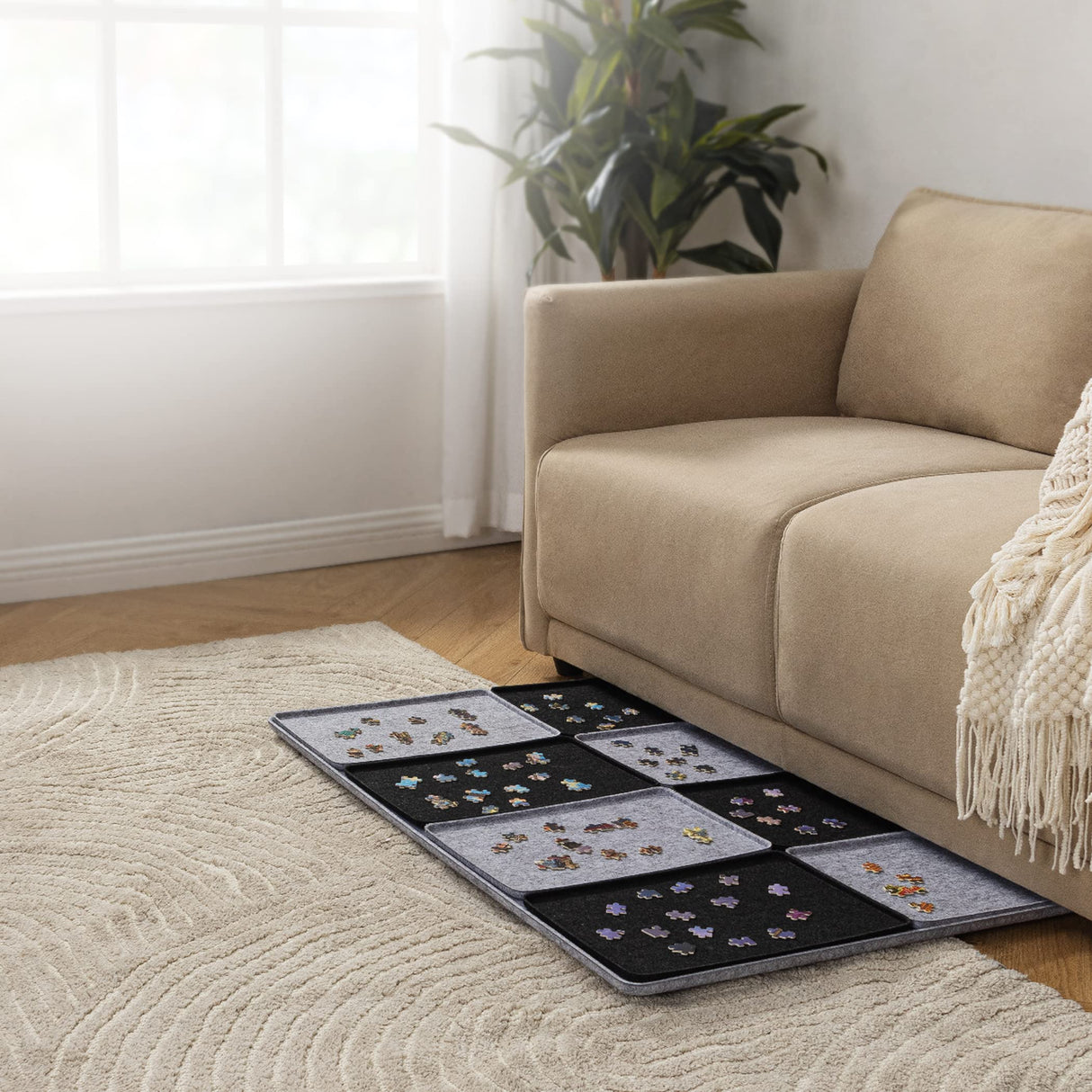 Lavievert Jigsaw Puzzle Board with 8 Sorting Trays & Cover, Portable Puzzle Mat, Lightweight Felt Puzzle Plateau for Adults, Large Puzzle Table Storage Holder for Up to 1500 Pieces - Light Gray LAVIEVERT