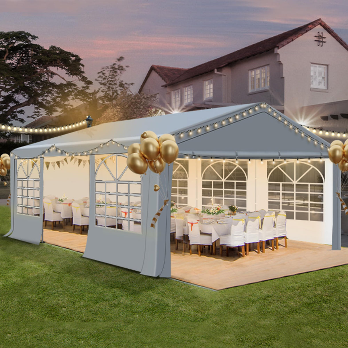 QZEN 20'x20' Canopy Party Tent, Heavy Duty Wedding Tent with Removable Sidewall & 4 Sand Bags, Outdoor Event Tent for Wedding, Birthday Party (20' x 20') QZEN