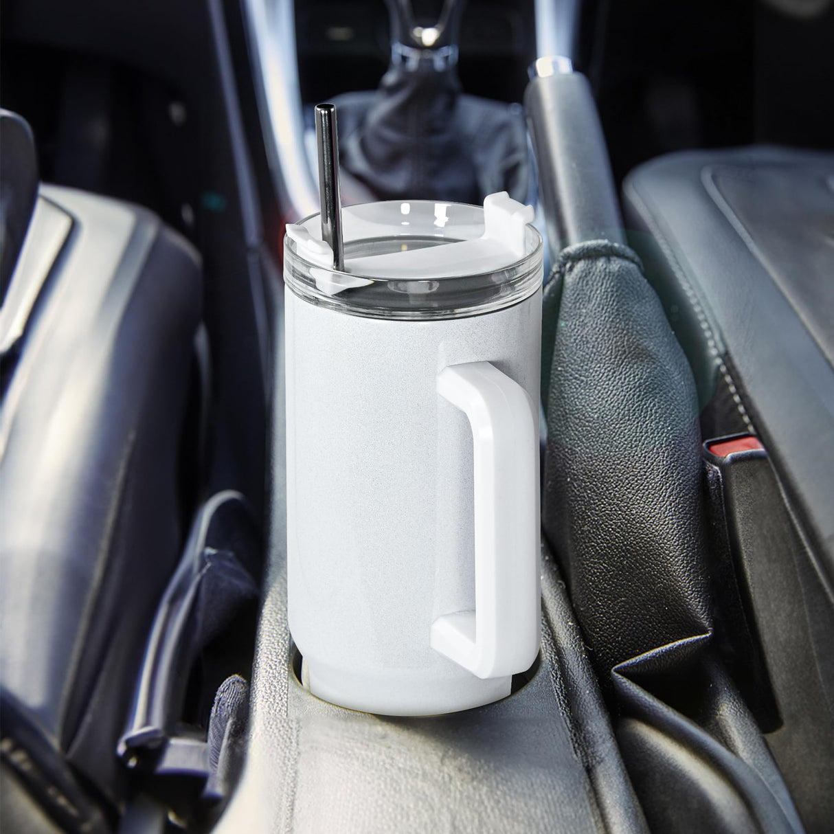 AGH 40 oz Sublimation Tumbler with Handle, 2 Pack Shimmer Glass Cups with Straw and Lid, Sublimation White Tumblers Blanks AGH