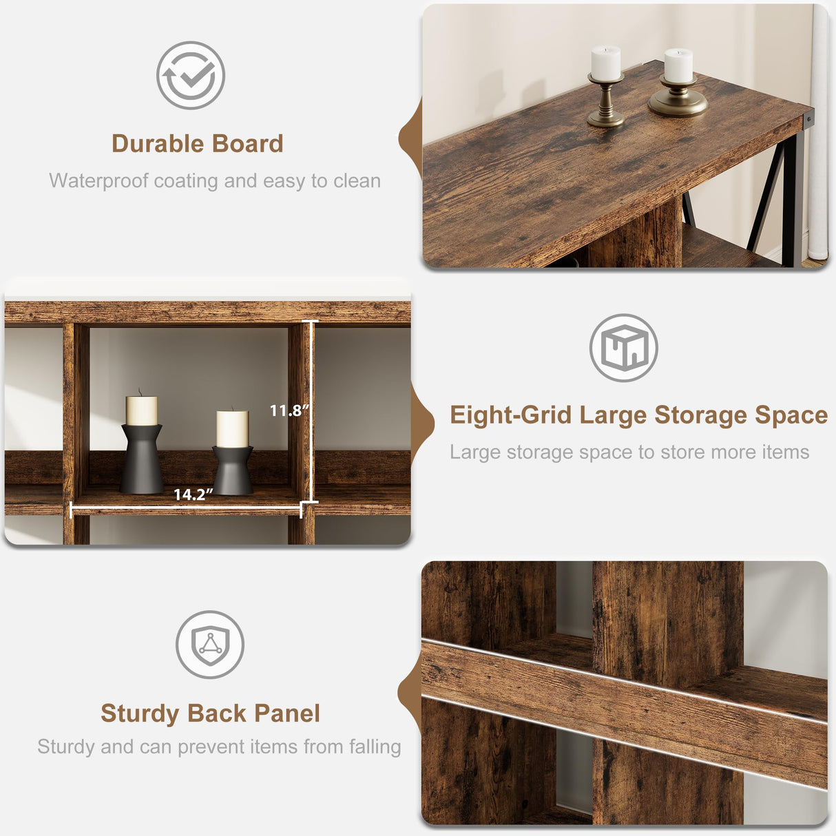 Garvee 62 in Industrial 8-Cube Storage Organizer with 3-Tier Metal Horizontal Bookcase – Long Low Console Shelf for Entryway and Living Room Garvee