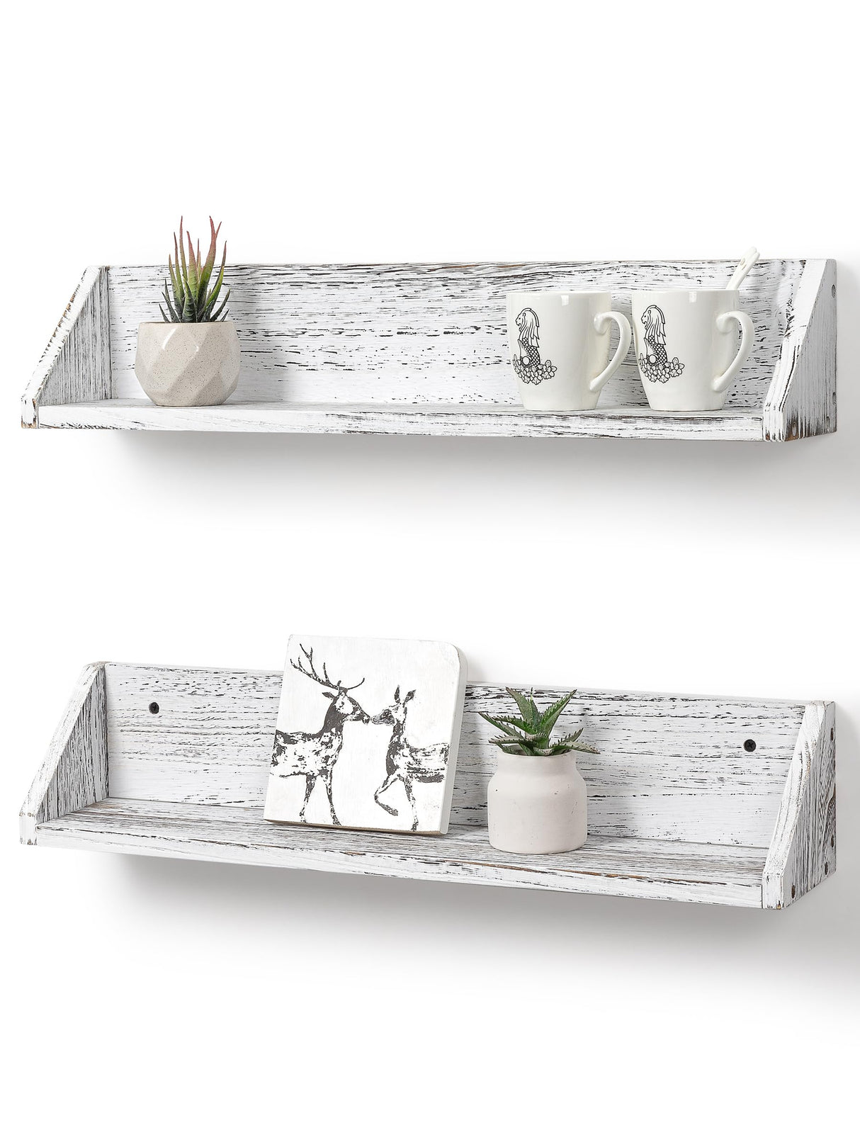 Gronda Kitchen Floating Shelves for Wall, Shabby Chic Wood Farmhouse Wall Mounted Shelf 2-Pack 24 Inches Whitewashed Shelves Hanging for Wall Gronda