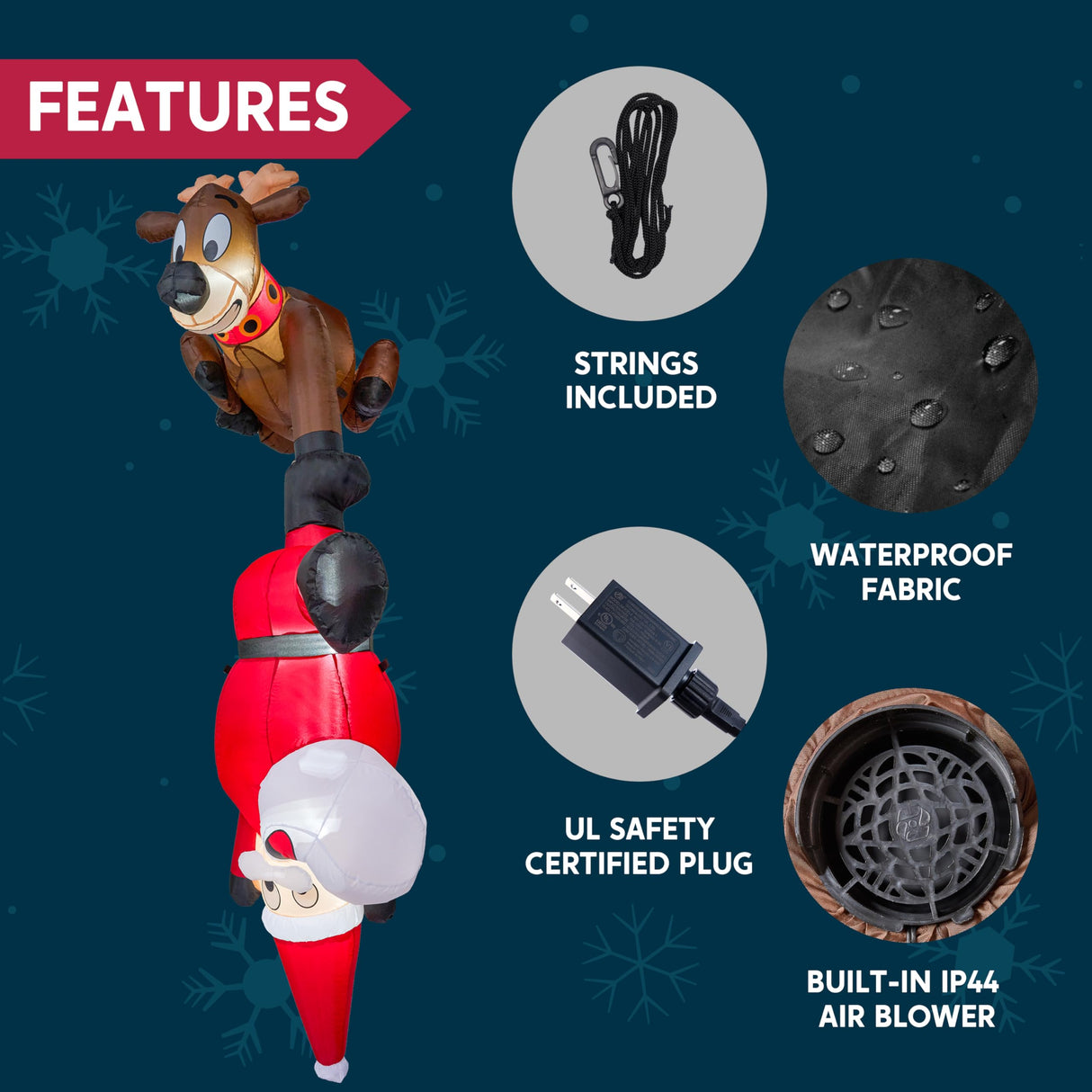 Joiedomi 8 FT Hanging Christmas Inflatables Decoration, Christmas Inflatable Reindeer and Climbing Santa, Blow Up Inflatable with Build-in LED for Xmas Party Indoor, Outdoor, Yard, Garden, Lawn Decor Joiedomi