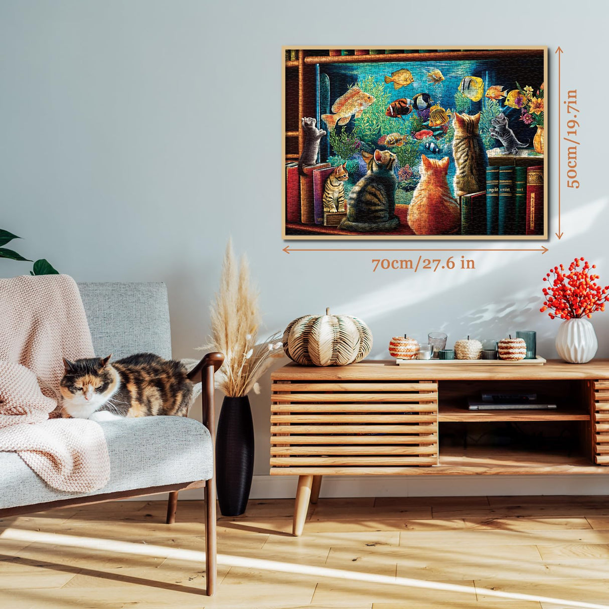 Cat Kitten Puzzle for Adults 1000 Pieces, Funny Cute Jigsaw Puzzle, Fish Flower Book Puzzle BBOLDIN