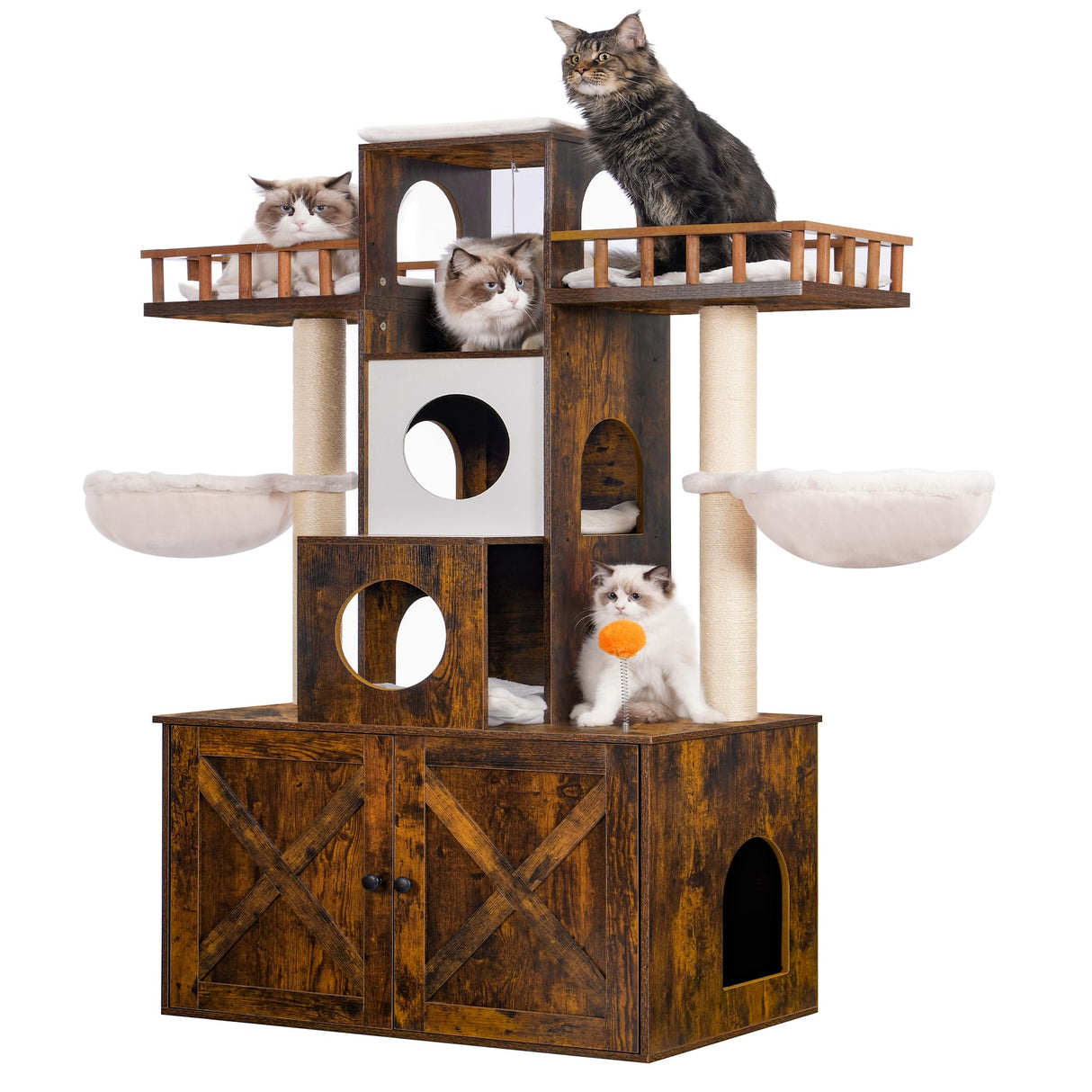Heybly Cat Tree with Litter Box Enclosure for Indoor Big Cat, Cat Tower for Large Cats 20 lbs Heavy Duty, Modern Cat Condo Furniture with Scratching Posts, Rustic Brown HCT110SR Heybly