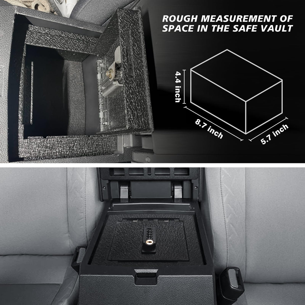 Muslogy Center Console Safe Lockbox Compatible with Toyota Tacoma 2024 Accessories 4th Gen Tacoma Console Vault Box Gun Safe Extra Storage Safety Security 4 Digit Combination Lock with Key Muslogy
