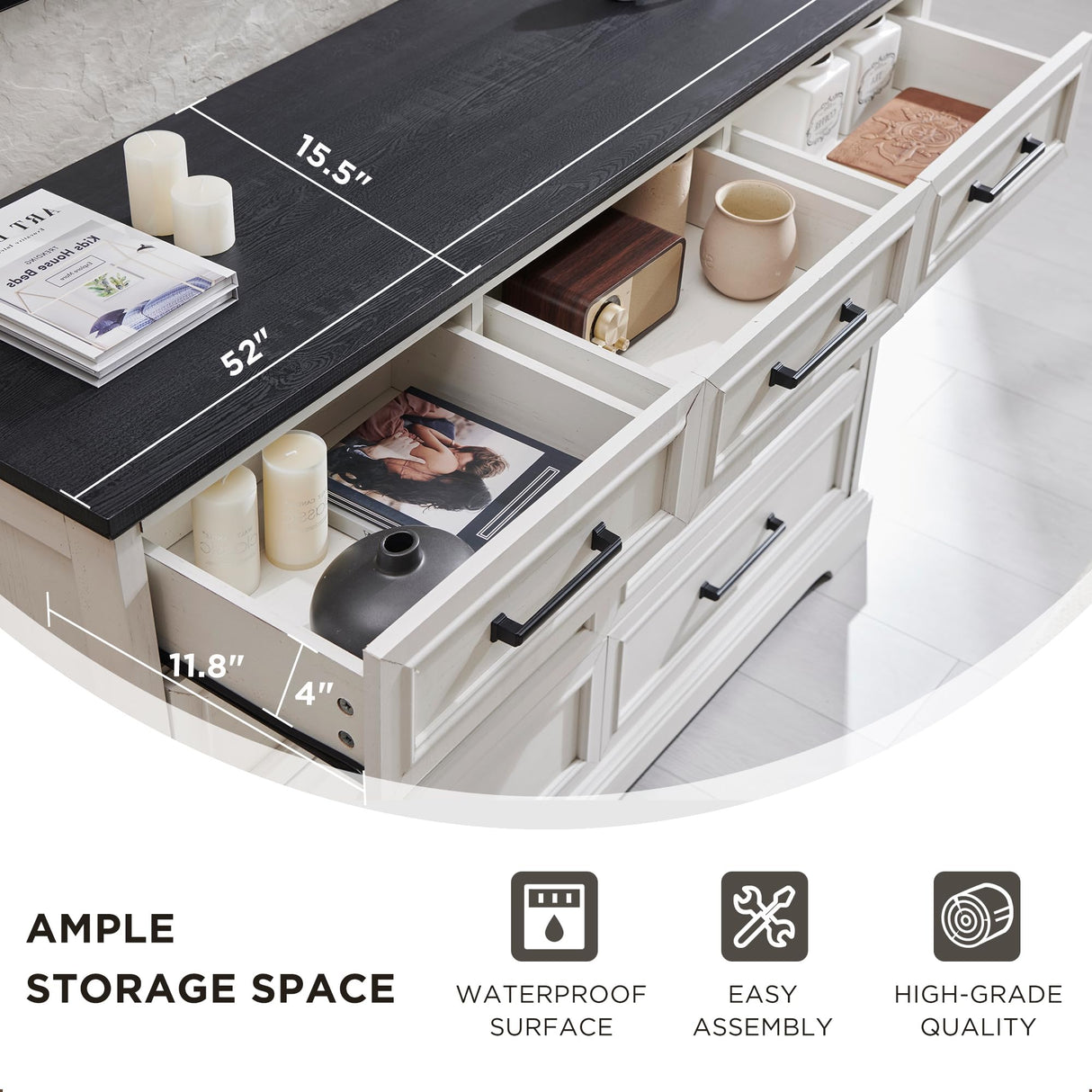 ACCOHOHO Farmhouse 9 Drawer Dresser for Bedroom, 36 Inch Tall Modern Dresser TV Stand with Large Drawers & Bar Handles, Rustic Wood Chest of Drawers for Bedroom, Living Room, Hallway, Off White ACCOHOHO