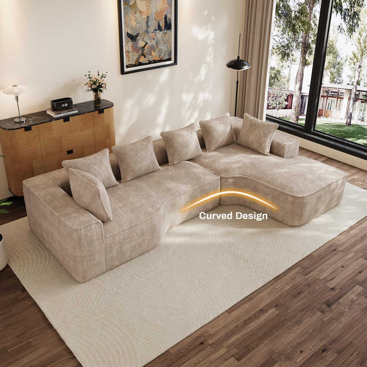 DAMAIFROM Oversized L Shape Sectional Sofa with Chaise, 134" W L-Shaped Sectional Couches with 63" D x 40" W Chaise Lounge Boneless Chenille Sofas for Large Living Room, Camel DAMAIFROM