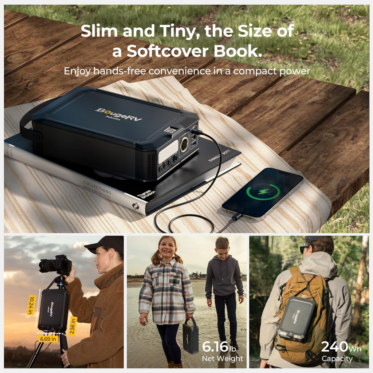 BougeRV 240Wh Portable Power Station, Solar Generator with AC outlet, JuiceGo LiFePO4 Generators for Emergency Power Supply, Camping, Travel, Home Backup, and RV BougeRV