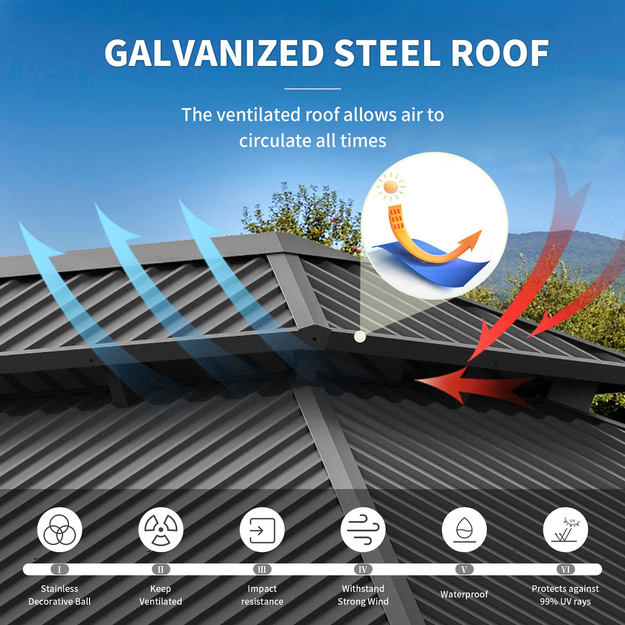 Greesum 12'x16' Hardtop Metal Gazebo, Outdoor Galvanized Steel Double Roof Canopy, Aluminum Frame Permanent Pavilion with Netting and Curtains for Lawns, Patio, Deck, Parties Greesum