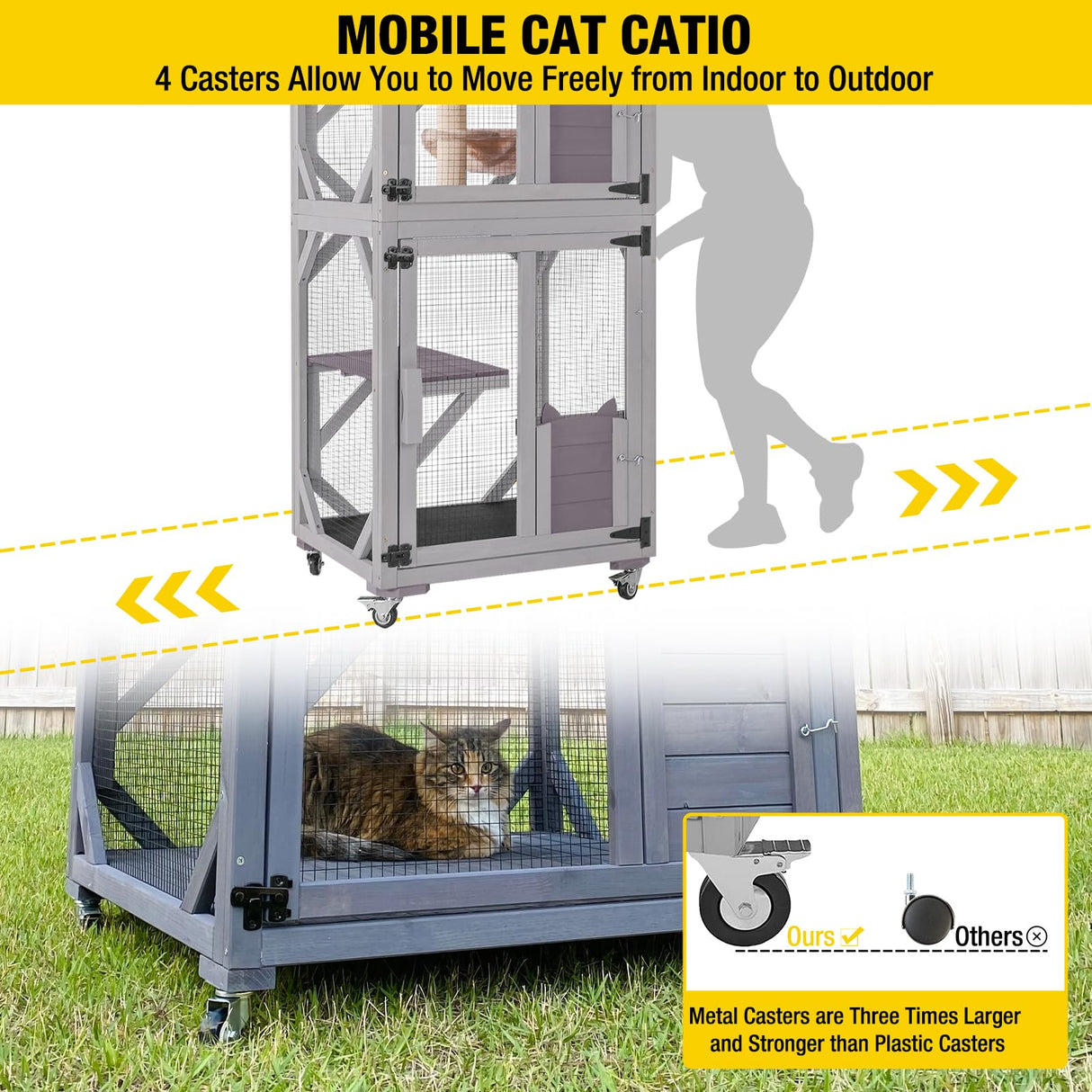 Cat House Outdoor Catio for Catis Mobile Enclosures on Wheels Large Cat Cage with Waterproof Cover,Resting House,62.8" Aivituvin