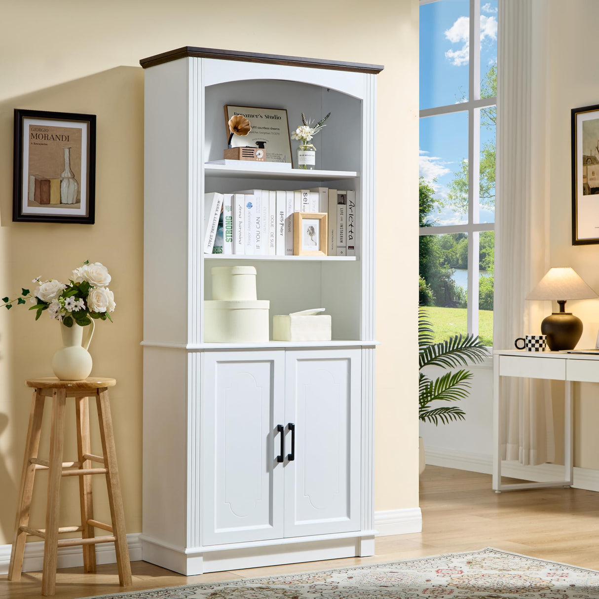 White 5 Tier Book Shelf and Bookshelf with Storage Cabinet Doors, 72 Inch Tall Bookcase, Wooden Cube Storage Organizer, Kids Bookshelf, Display Cabinet for Bedroom Furniture, Living Room, Pantry LIDYUK