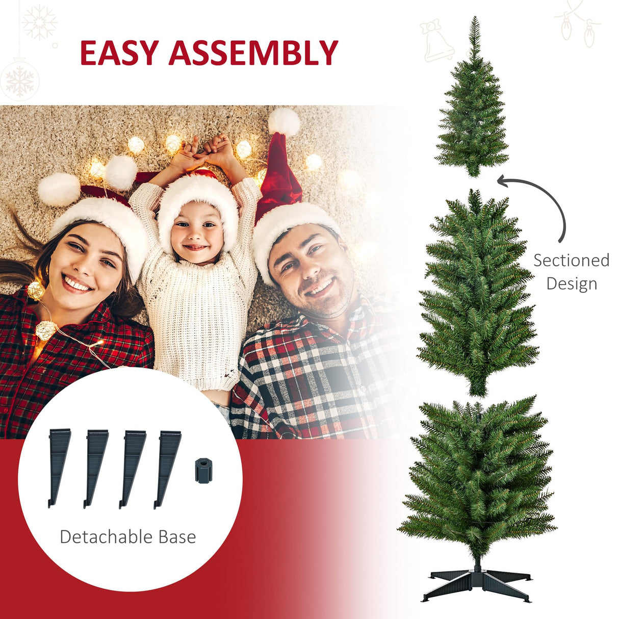 HOMCOM 6' Tall Pre-Lit Slim Noble Fir Artificial Christmas Tree with 200 Warm White LED Lights and 390 Tips, for Christmas Decoration, Green HOMCOM