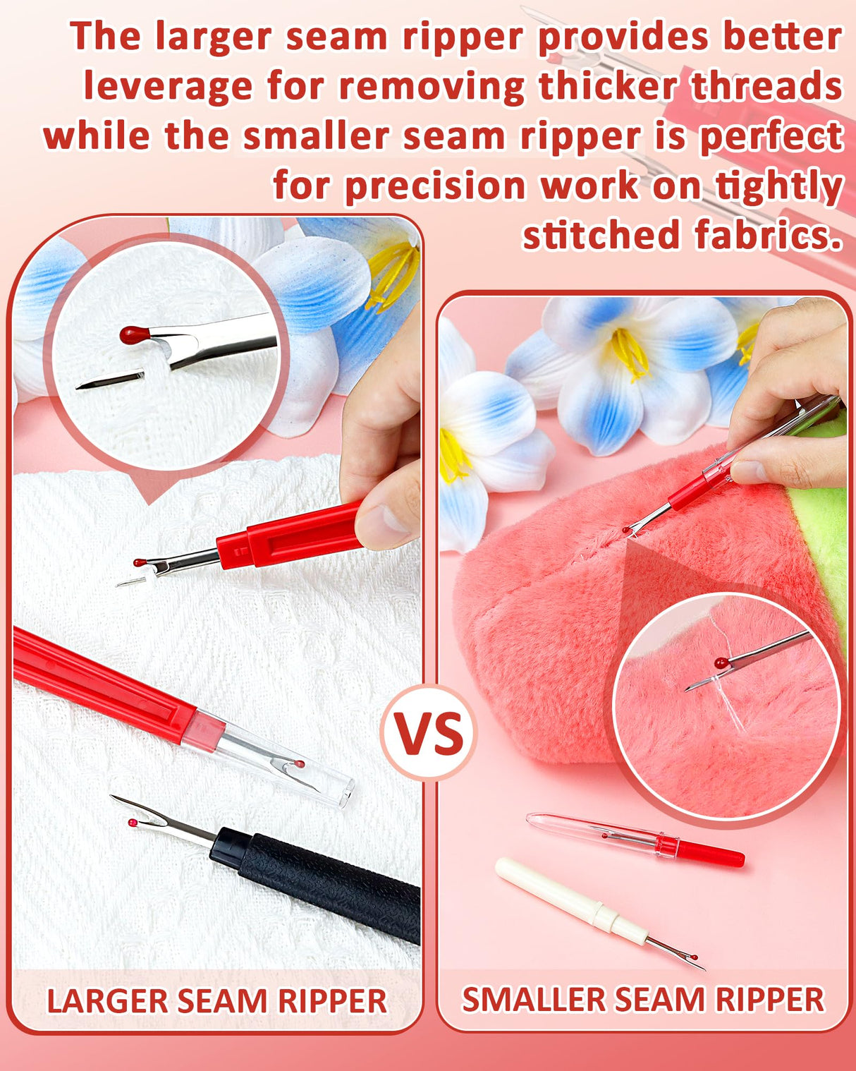 FIVEIZERO Seam Rippers for Sewing – 2 Big and 2 Small Stitch Remover Tools, Thread Ripper, Embroidery Removal Tool with Thread Snips FIVEIZERO