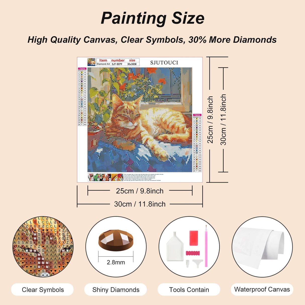 SJUTOUCI Diamond Painting Kits for Adults, Napping Cat Diamond Art Kits for Beginners, 5D DIY Diamond Bead Art, Full Drill Round Gem Craft Home Decor 12x12 inch SJUTOUCI