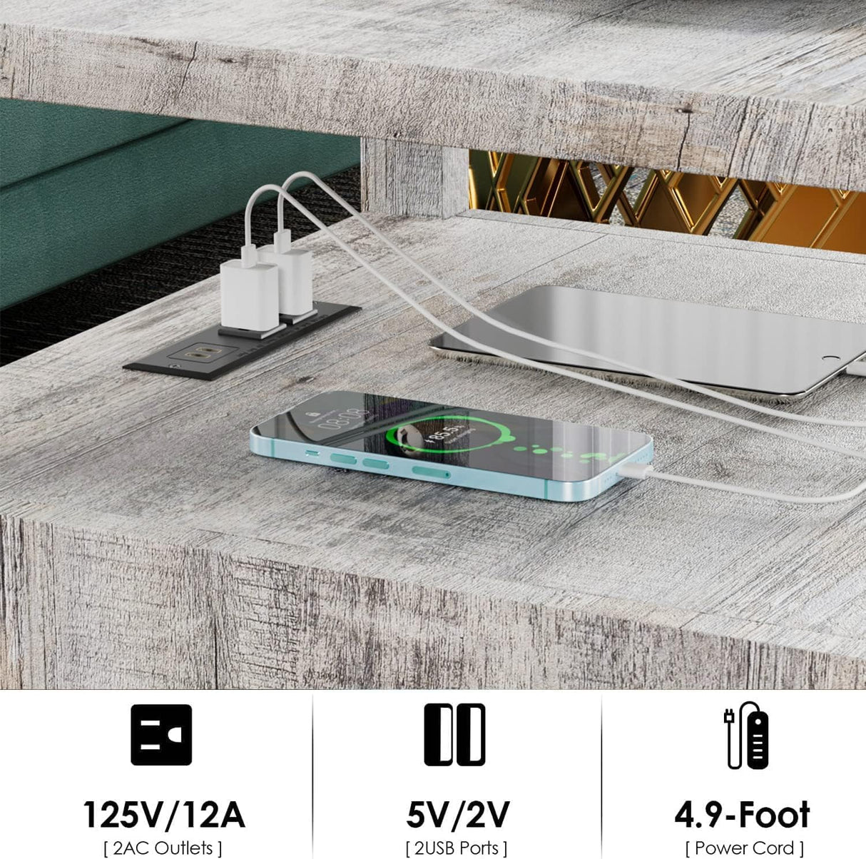 HOSEOKA Farmhouse Nightstand Set of 2 with Charging Station, Rustic End Table Bedroom with Storage Living Room Side Table Night Stand Industrial Bedside Bed Table with USB Ports and Outlets HOSEOKA