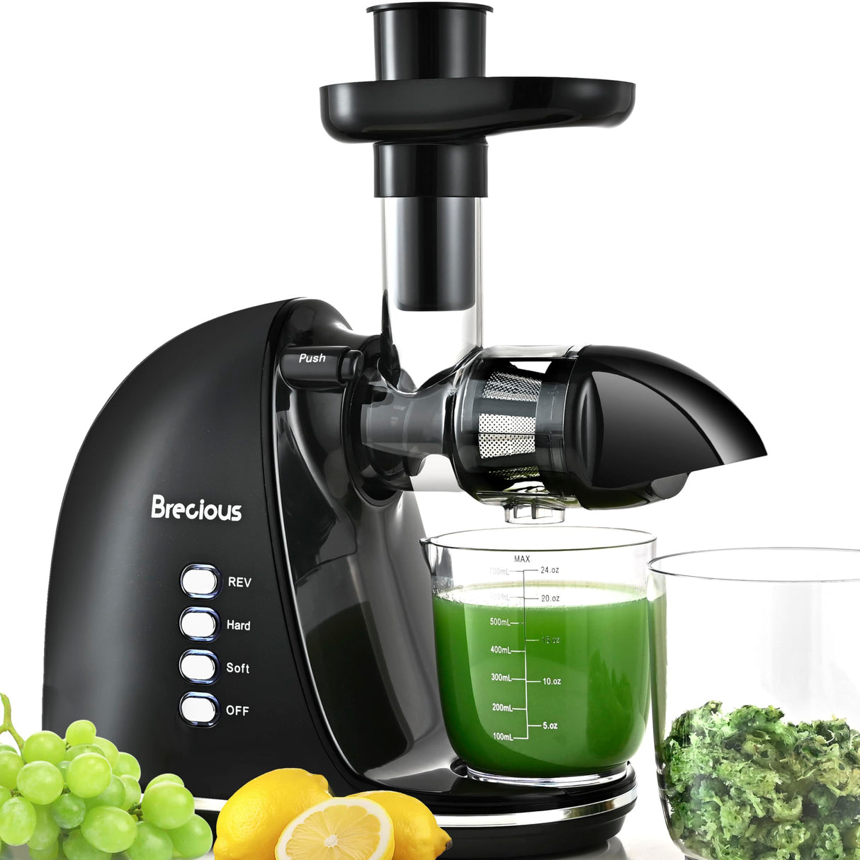 Slow Masticating Juicer,Brecious Cold Press Juicer with 2 Speed Modes & Quiet Motor,Juicer Machines Vegetable and Fruit with Reverse Function,Celery Juicer,BPA-Free,Easy to Clean (Black) BRECIOUS