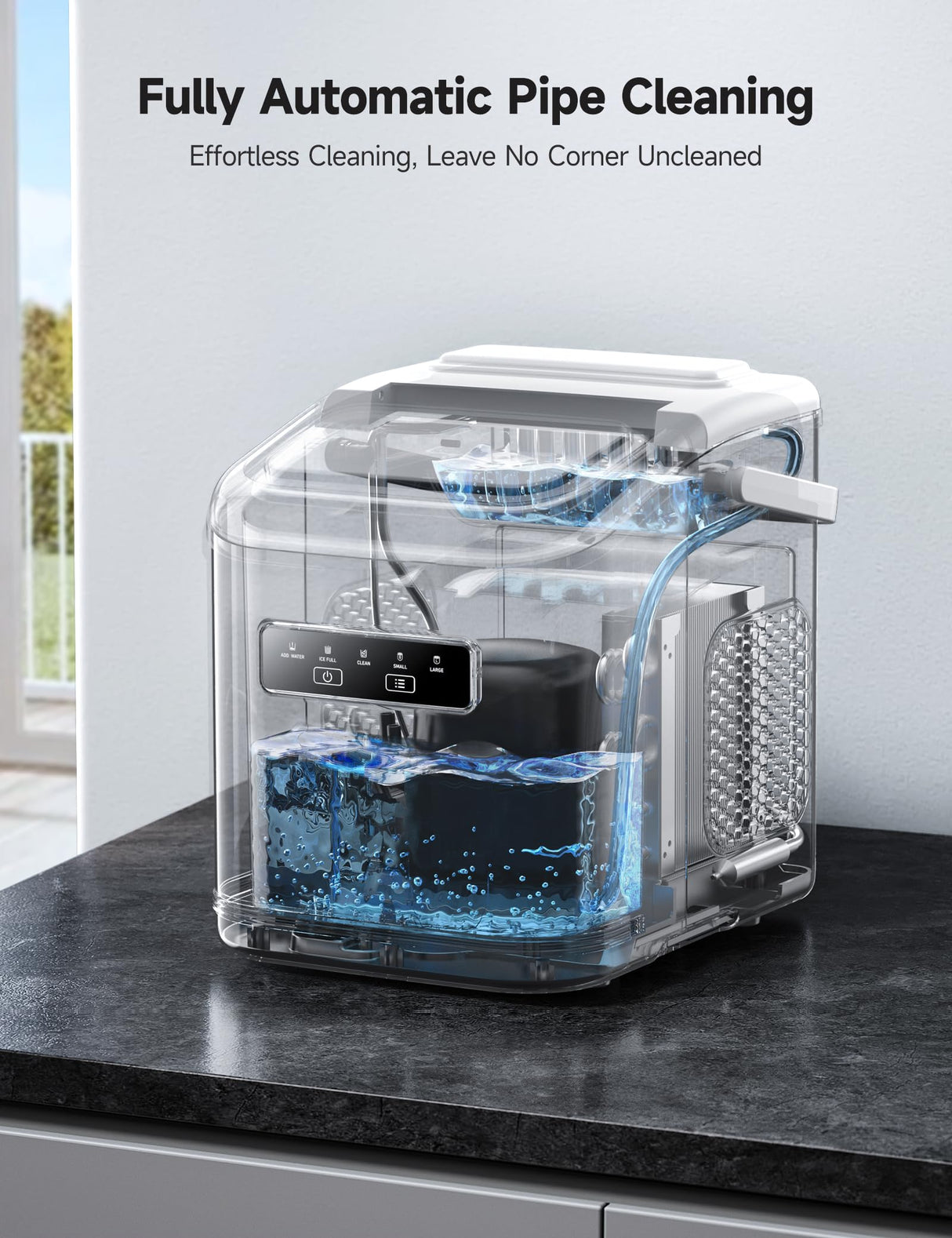 HiCOZY Countertop Ice Maker with Handle, Ice in 6Mins, 26 lbs/Day, Portable Ice Maker Machine with Self-Cleaning for Apartment/Under Cabinet/Kitchen/Office/Camping/RV/Home Bar(White) Hicozy