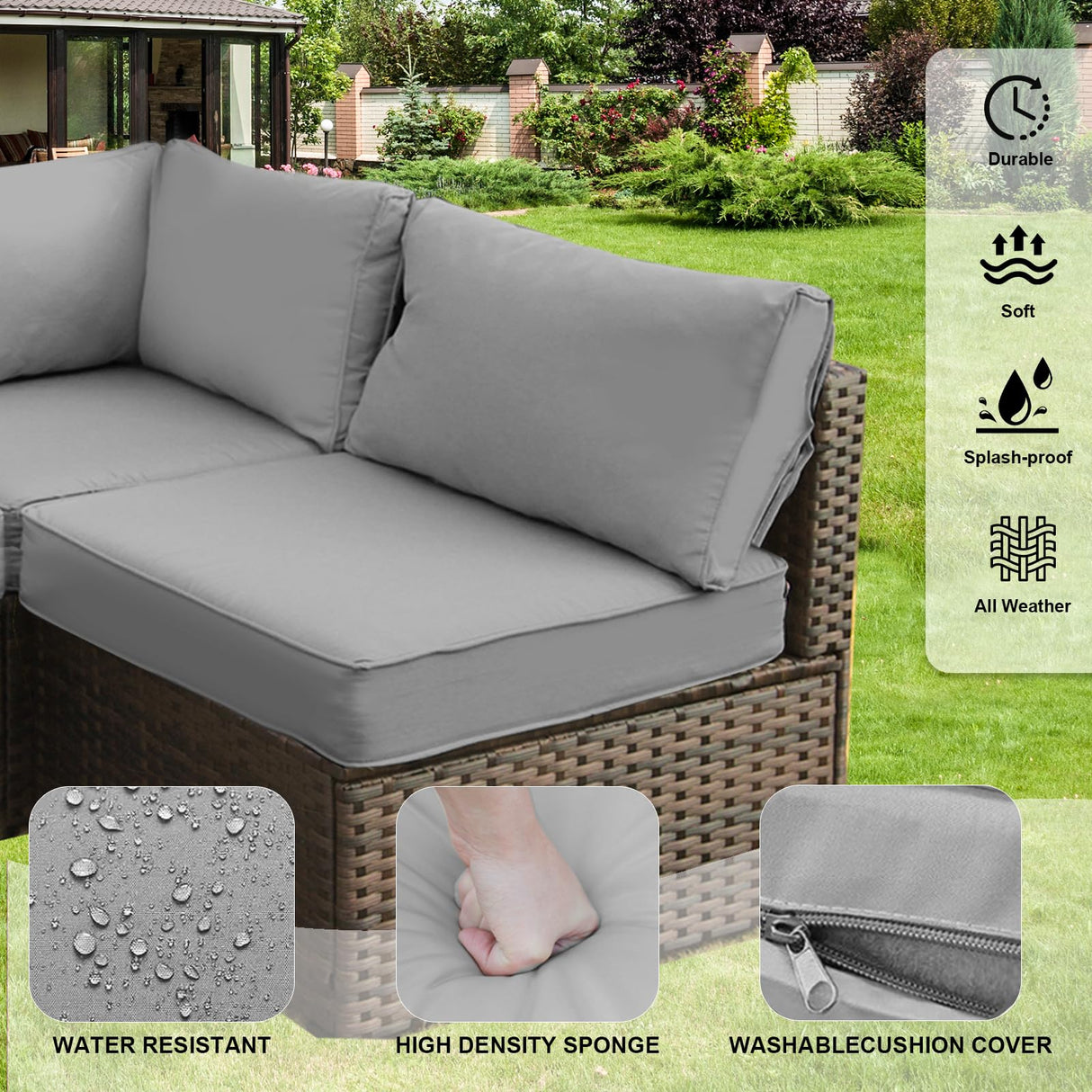 Patio Furniture Set,7 Piece Patio Furniture Set with Fire Pit Table,PE Wicker Rattan Sectional Sofa Patio Conversation Set with Thickened Cushions, Grey Grezone