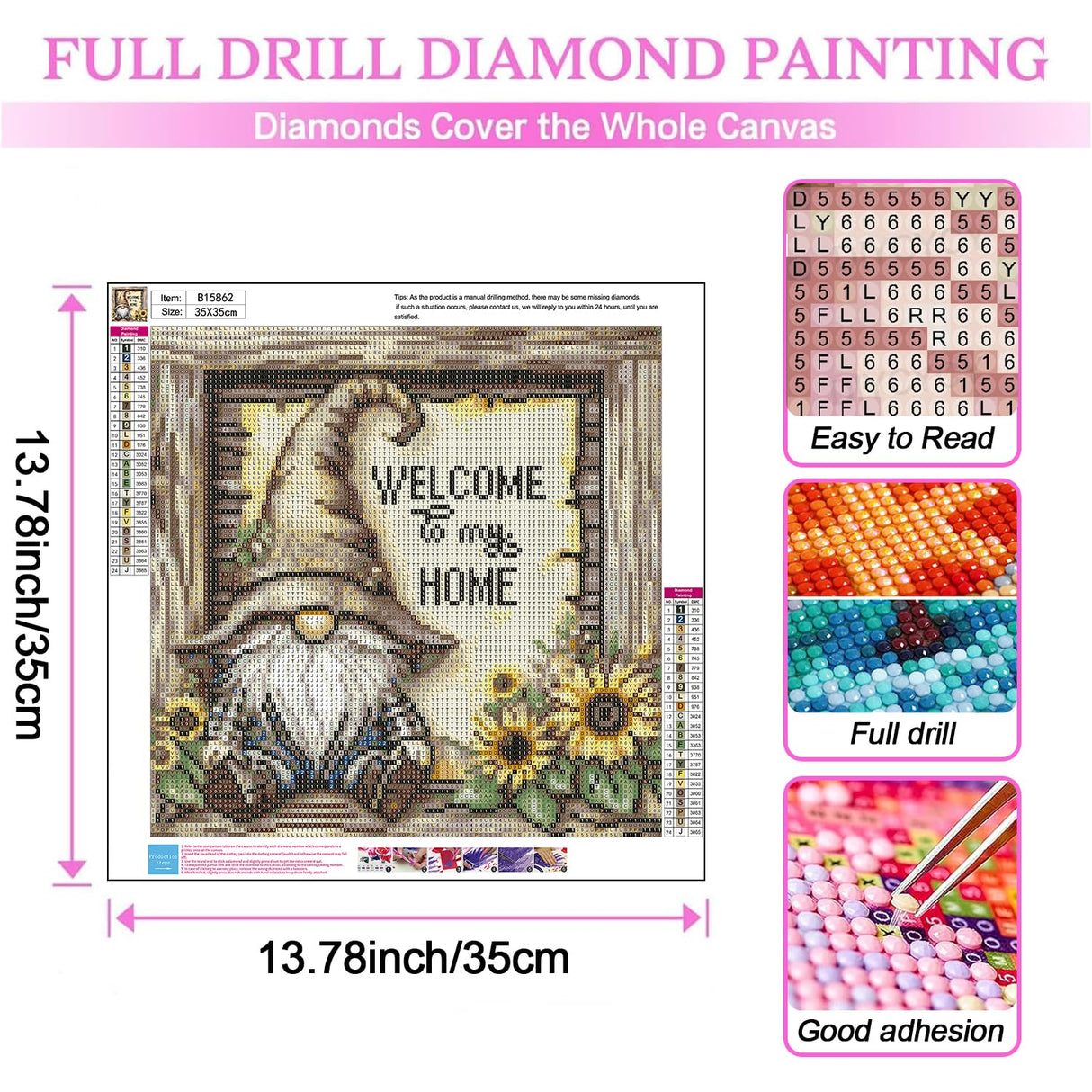 DIYCYCY Gnome Diamond Art Kits for Adults,Sunflower 5D Diamond Painting Kits for Beginners,Round Full Drill Diamond Dots Paintings,Diamonds Pictures Gem Art for adults Crafts Home Decor 13.78X13.78 in DIYCYCY