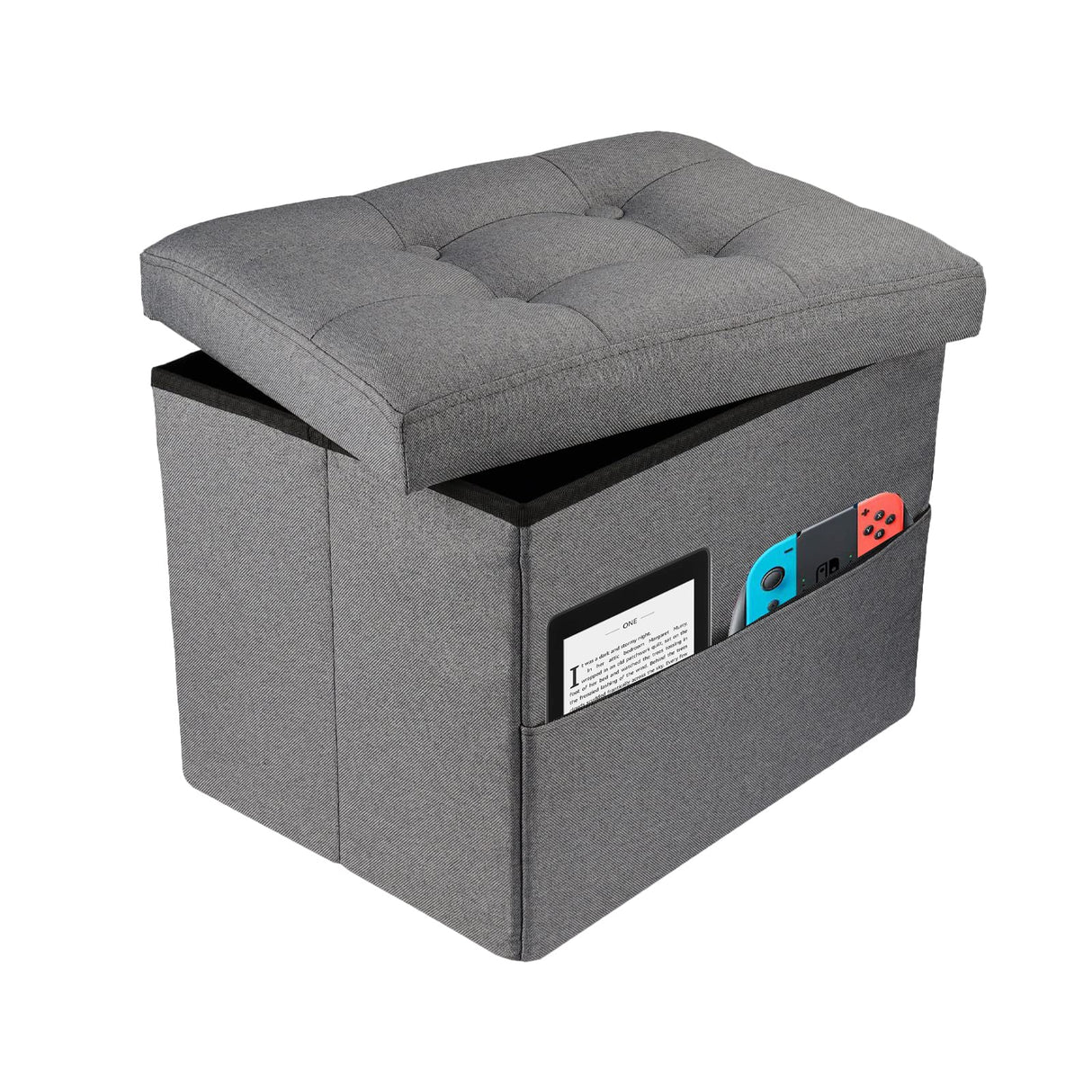 Hamgtrion Ottoman Storage Ottoman Collapsible Ottoman with Storage Foot Rest Small Ottoman with Side Pocket Foot Stools for Living Room Grey L17W13H13inches Hamgtrion