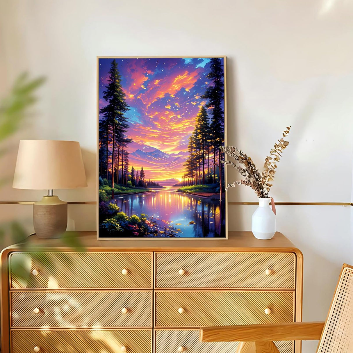Reivworl Landscape Diamond Art Kits for Adults, Sunset Diamond Painting Kits, Gem Art Kit for Gifts and Home Interior Decor 12x16 Inch Reivworl