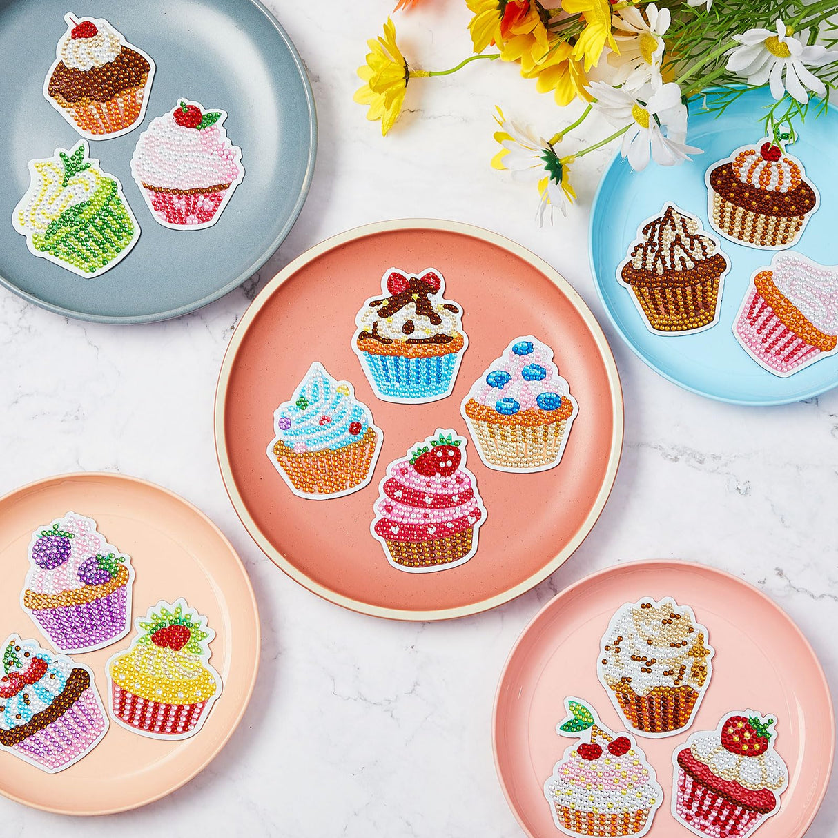 Xuhal 16 Pcs Diamond Painting Magnets DIY Diamond Painting Kits for Gem Art Magnet Fridge Stickers for Beginners Adults DIY Crafts Party(Cupcake) Xuhal