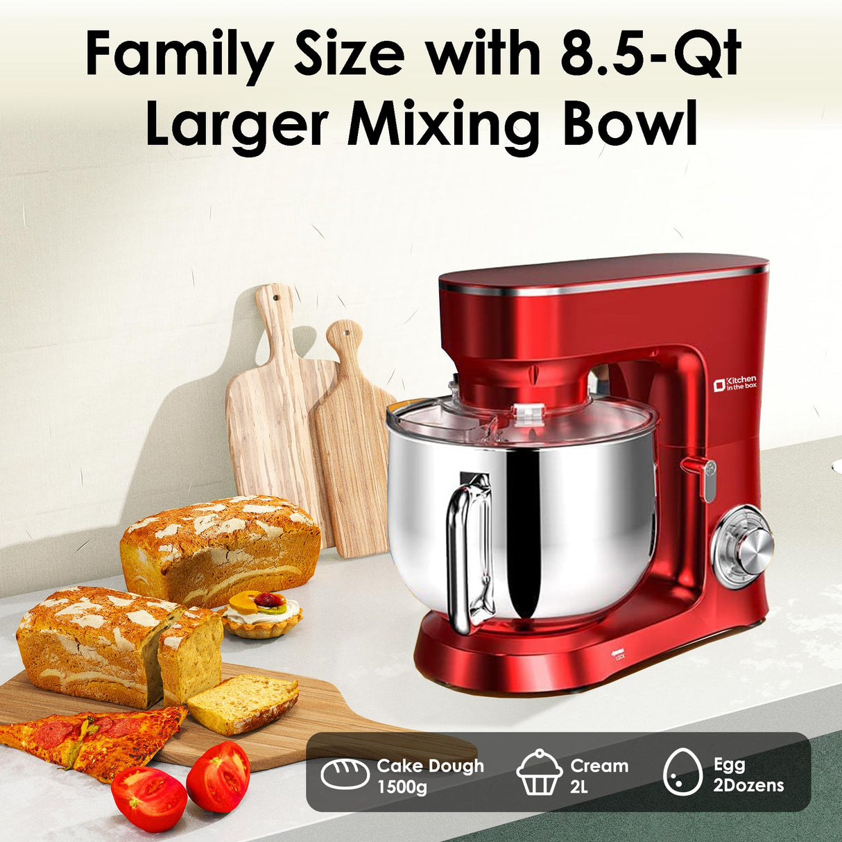 Kitchen in the Box Stand Mixer, 900W 8.5 QT Kitchen Electric Mixer, 10-Speed Large Capacity Tilt-head Food Mixer with Dough Hook, Wire Whip, Flat Beater & Splash Guard (Red) Kitchen in the box
