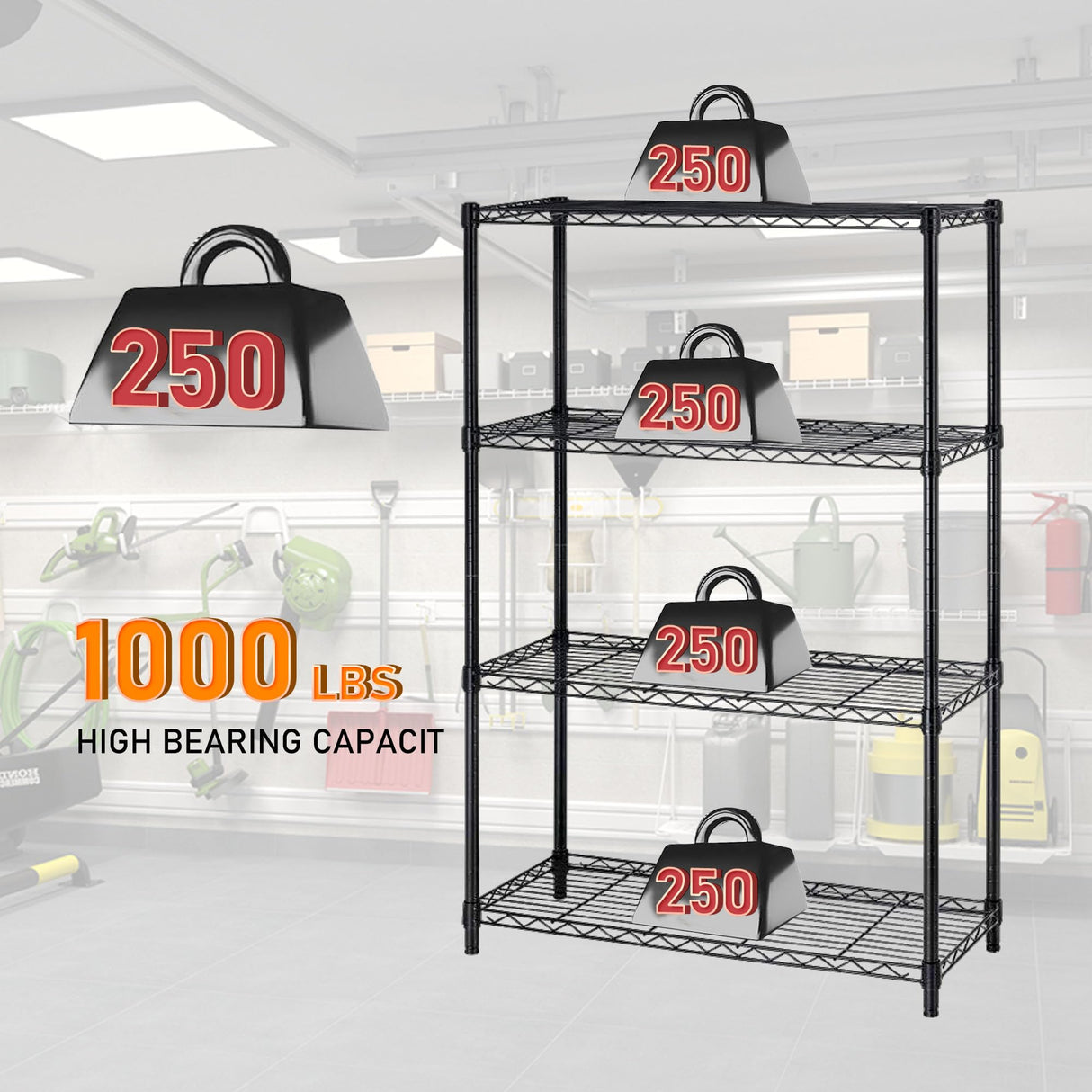 Ckofgdsue 4 Tier 54" H Metal Storage Shelves Heavy Duty Adjustable,1000Lbs Capacity Wire Storage Shelfs Organizer,Garage Shelving Unit for Pantry Kitchen Laundry, Black Wire Rack Ckofgdsue