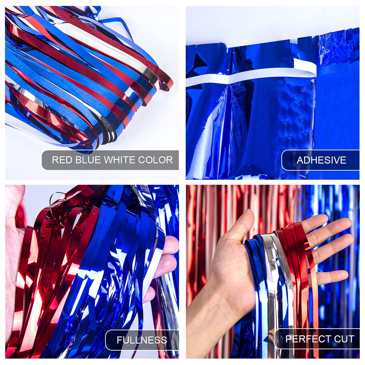 LOLStar 4th of July Decorations,Red White and Blue 3 Pack Tinsel Foil Fringe Curtains,4th of July Photo Booth Prop Streamer Backdrop for America Patriotic Party,Memorial Day,Independence Day,Labor Day LOLStar