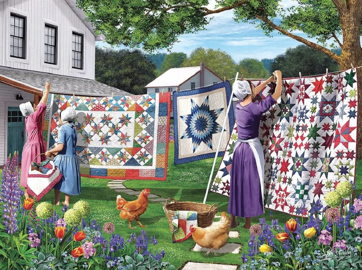 SUNSOUT INC - Quilts in The Backyard - 500 pc Jigsaw Puzzle by Artist: Sharon Steele - Finished Size 18" x 24" - MPN# 42077 SunsOut