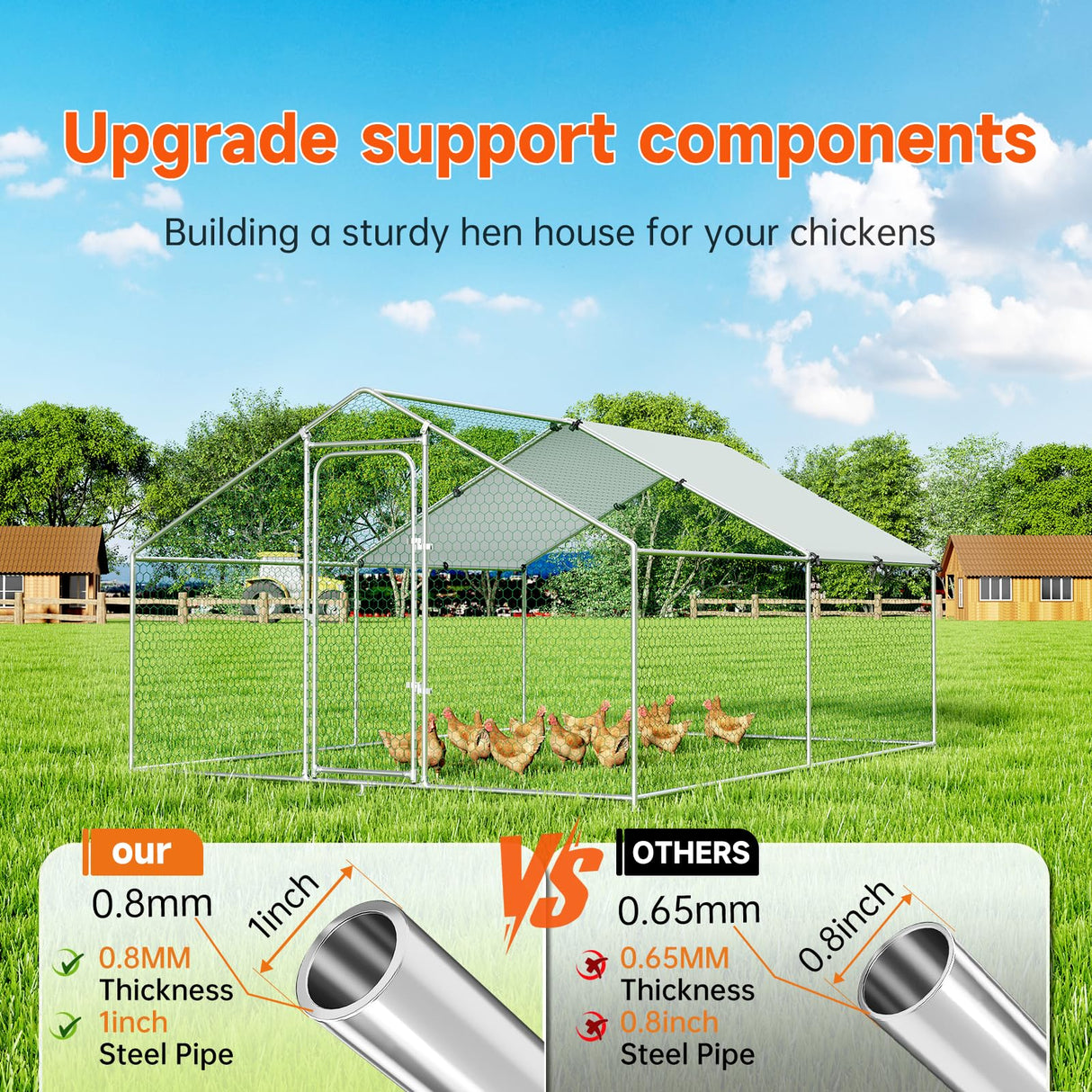 Chicken Coop Large Metal Chicken Run Poultry Cage with Water-Resident and Anti-UV Cover for Duck Rabbit House Outdoor Walk-in Chicken Pen for Yard, Spire Roof(10’ W x 13.2’ L x 6.4’ H) HIWOKK