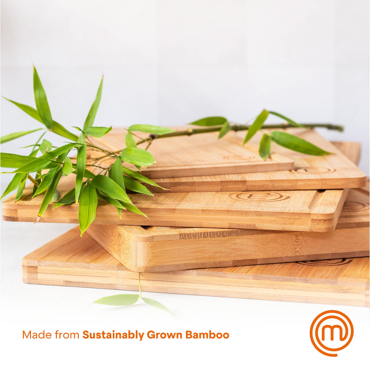 MasterChef Cutting Boards for Kitchen, Bamboo Chopping Board Set of 3, Organic Food Safe Surfaces for Preparing & Serving Meat, Cheese etc, Large, MasterChef