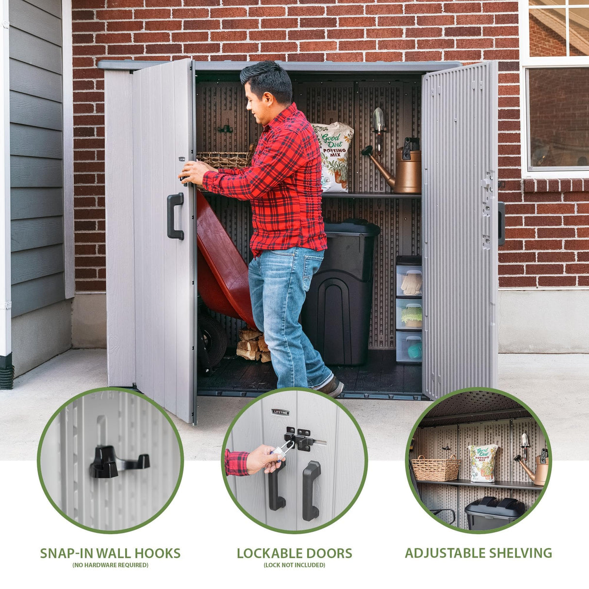 Lifetime Outdoor Utility Storage Shed with Double Wall Steel-Reinforced Construction, 6.3 x 3.6 FT Lifetime