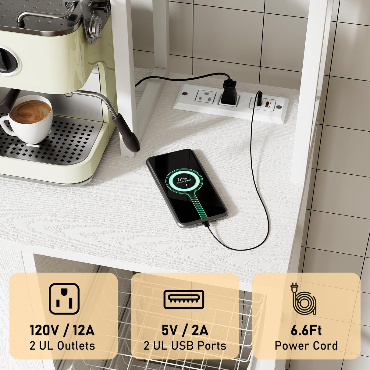 LegacyAmerhome Bakers Rack with Storage, 7-Tiers Large Bakers Rack with Power Outlet, Kitchen Microwave Stand Cabinet, Coffee Bar Cabinet with Storage Shelf, for Kitchen Living Room Pantry, White LegacyAmerhome
