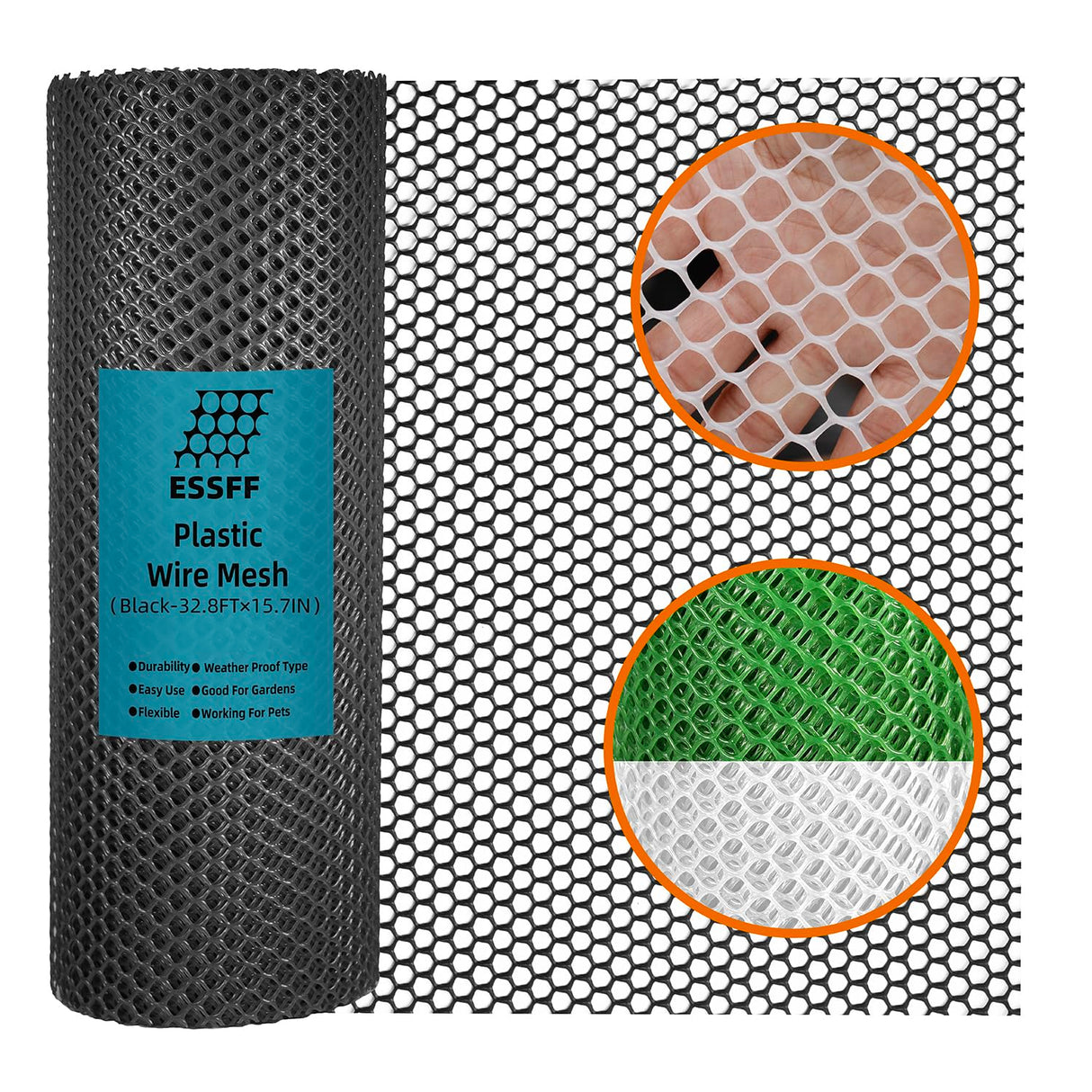 Pet & Garden Safeguard - 15.7IN x 32.8FT Roll - Black Plastic Netting, Multi-Use Decorative Fencing for Poultry, Dogs, Rabbits,Chicken and Snake Barrier ESSFF